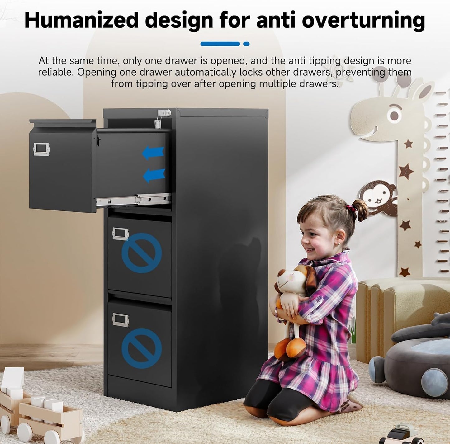 3 Drawer File Cabinet with Lock Metal Vertical File Cabinet Office Home Narrow File Cabinet for A4 Legal/Letter Size,Assembly Required (Black, 3 Drawers-Vertical)