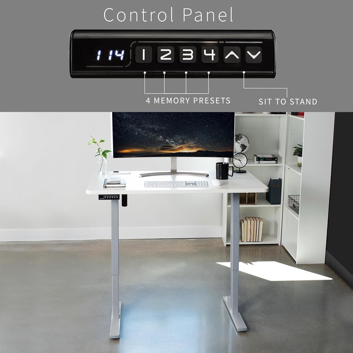 VIVO Electric 48 x 30 in Standing Desk, Memory Height Adjustment, 1B Series, One-Piece White Top, Gray Frame, DESK-KIT-1G5W