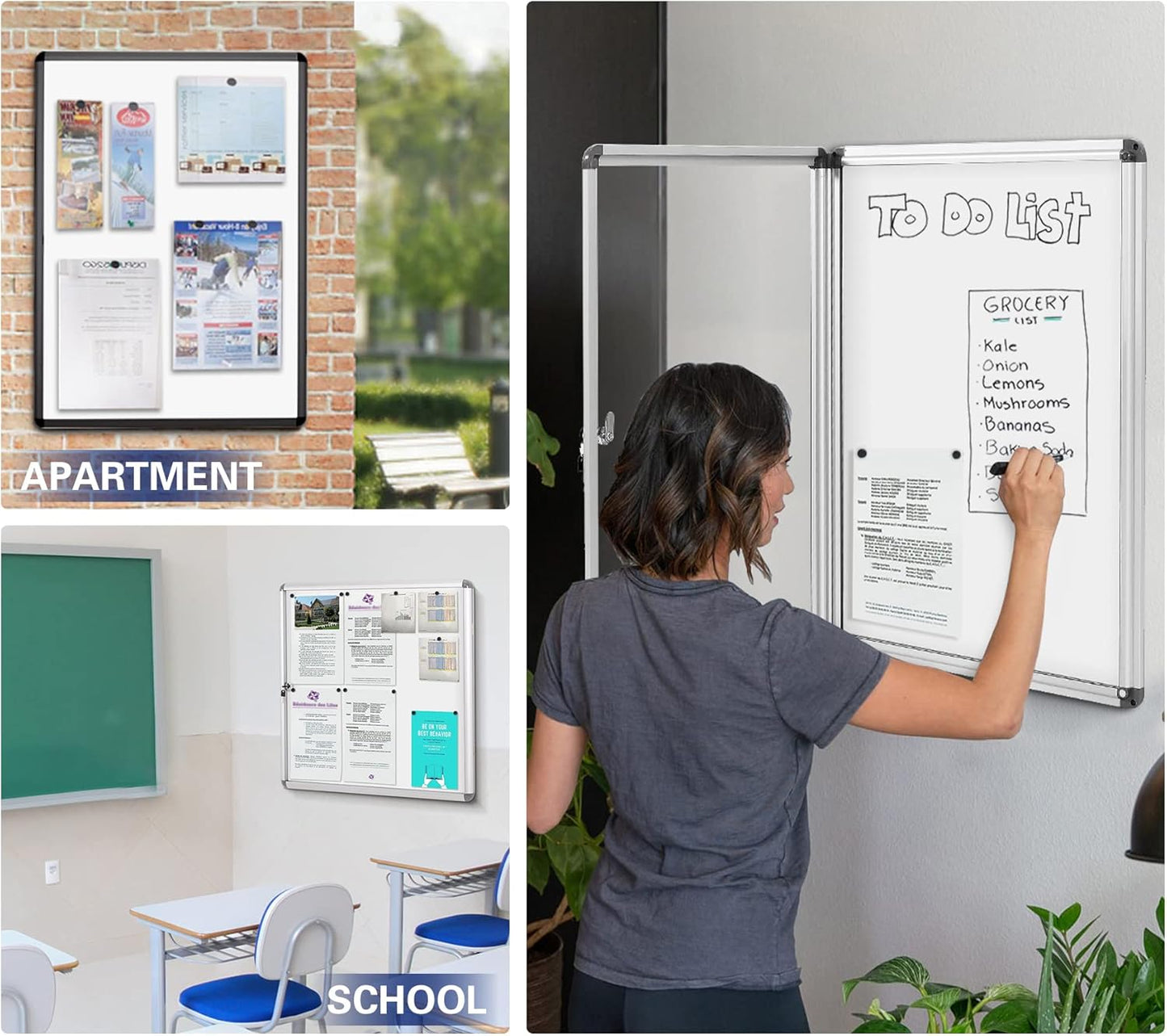 SWANCROWN Enclosed Bulletin Boards Magnetic Glass Covered Notice Information Cabinet with Aluminum Frame 38x28inch (9xA4)