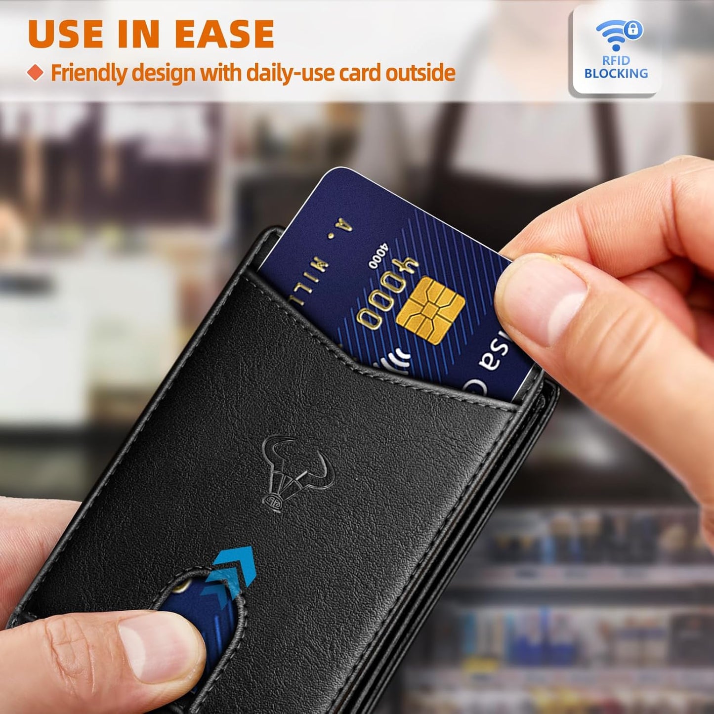 BULLIANT Men Wallet, Slim Leather Wallet Front Pocket Card Holder Gift For Men 11 Slots RFID Blocking