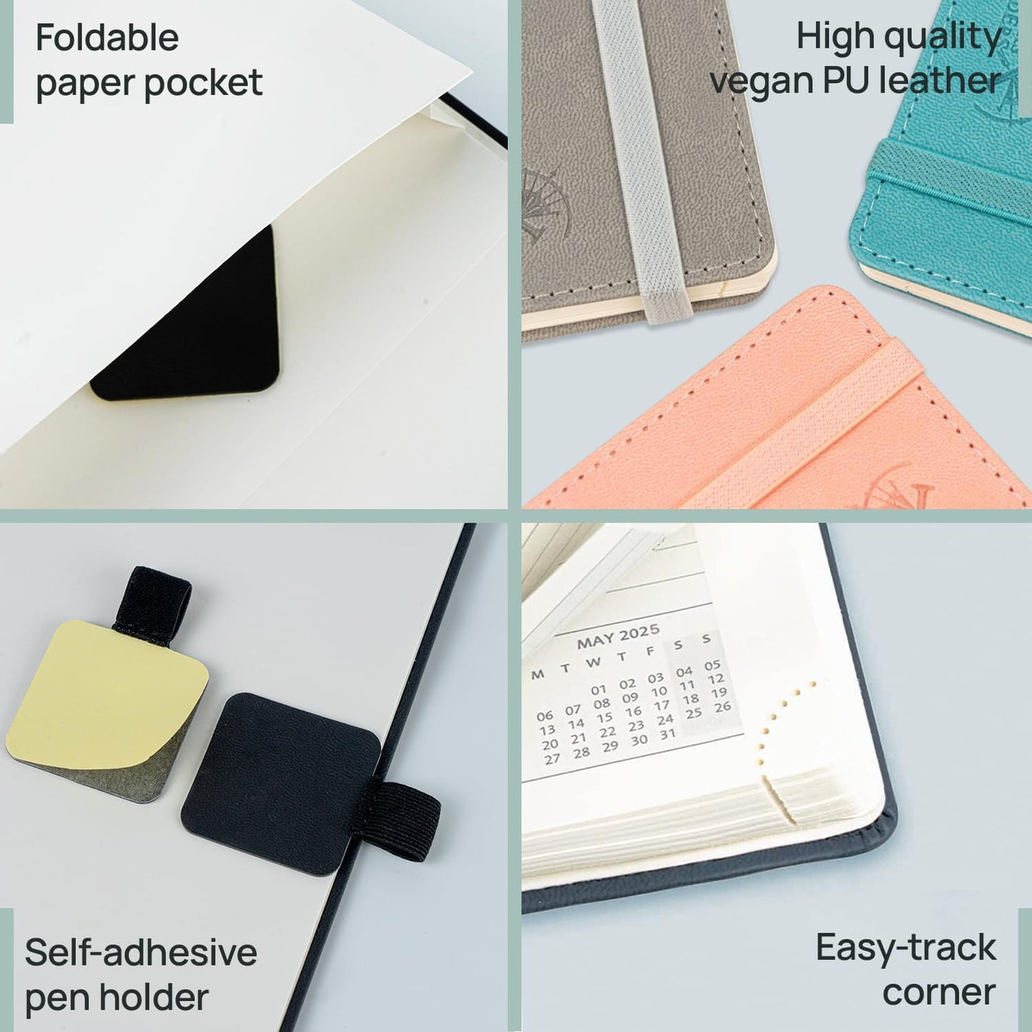 POPRUN Pocket Monthly Planner 2025-2026 (Pocket- 4''x 6.25''Soft Leather Cover) - 18 Month Calendar Book for Purse (Jul.2025-Dec.2026), 100 GSM Thick Paper - Black