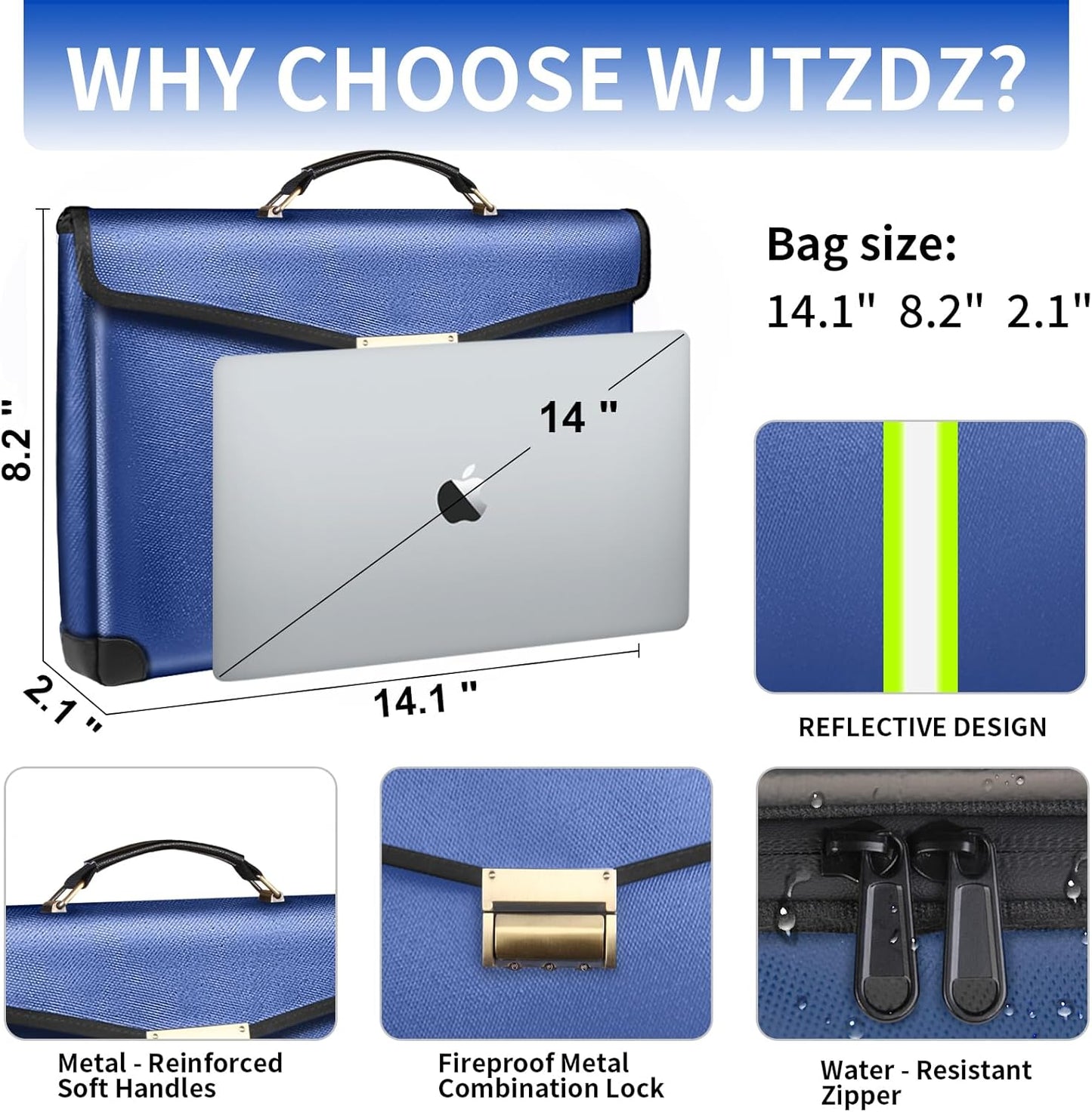 Large Capacity Upgraded Fireproof Money Bag with Lock 6500°F,10 Layers of Heat Insulated Materials with Waterproof Zipper/Reflective Strip with Handle for Cash/Important Documents