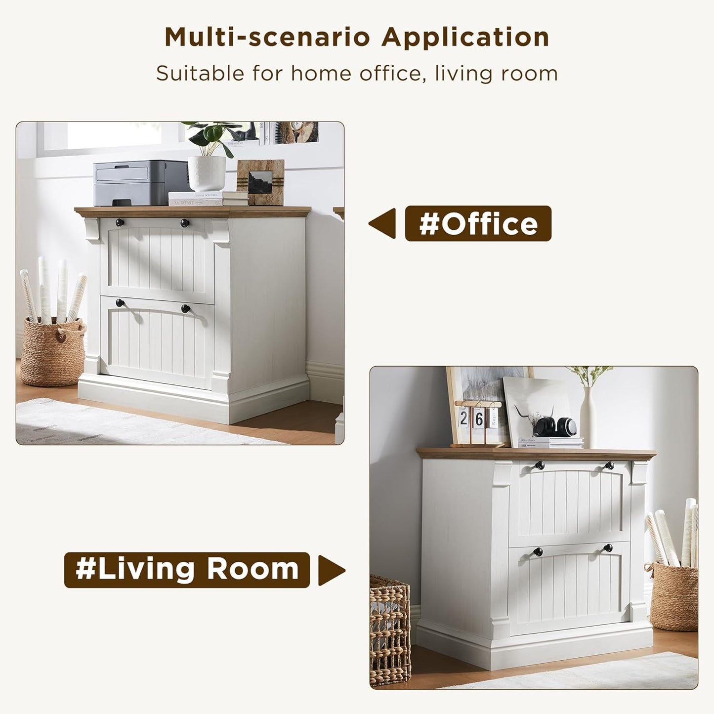 OKD Farmhouse File Cabinet with 2 Drawers, 30" Lateral Filing Cabinet with Hanging File Folders, Interlocking Drawers, Wood Rustic Storage Cabinet for Home Office, Living Room, Antique White