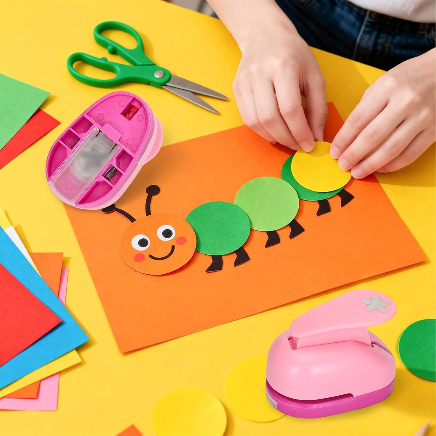 Craft Punches 8 Pack with 4 Sticker Paper, 0.6inch Hole Punch Shapes Medium Paper Punch Shapes, Craft Hole Punch for DIY Scrapbooking Nail Art Craft Punchers Supplies