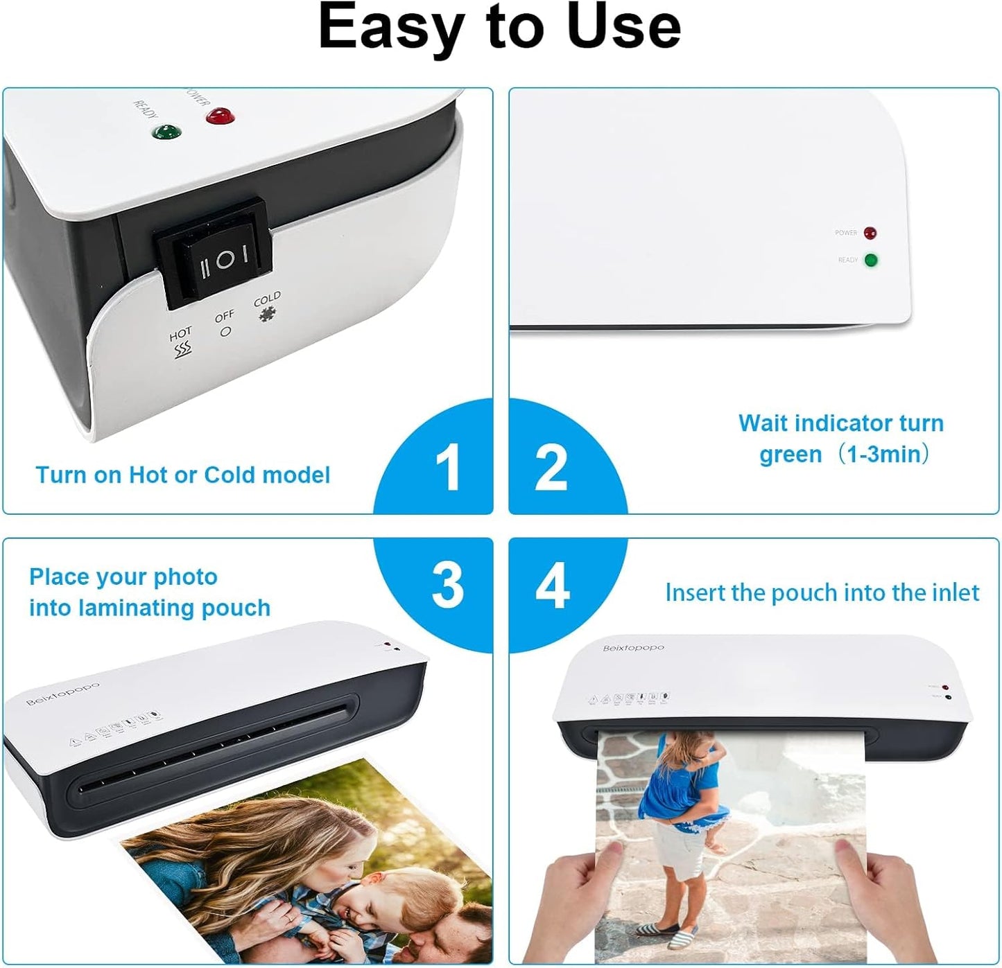 Laminator, A4 Laminater Machine, 9 Inch Thermal Laminater Machine, 4 in 1 Personal Desktop Cold Laminator with Paper Cutter and Corner Rounder 15 Laminating Pouches for Office School Business Use