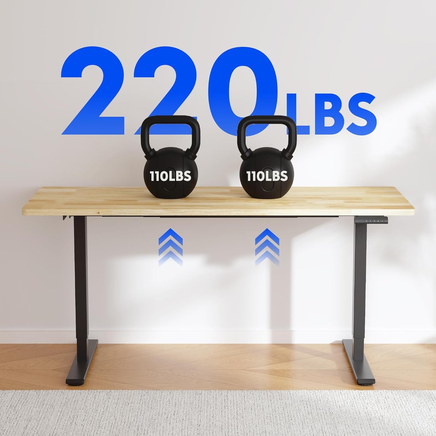 FLEXISPOT E3 Solid Wood Dual Motor Standing Desk 48x24 Inch Whole-Piece Board Electric Height Adjustable Stand Up Desk (Black Frame + Rubber Wood Desktop)