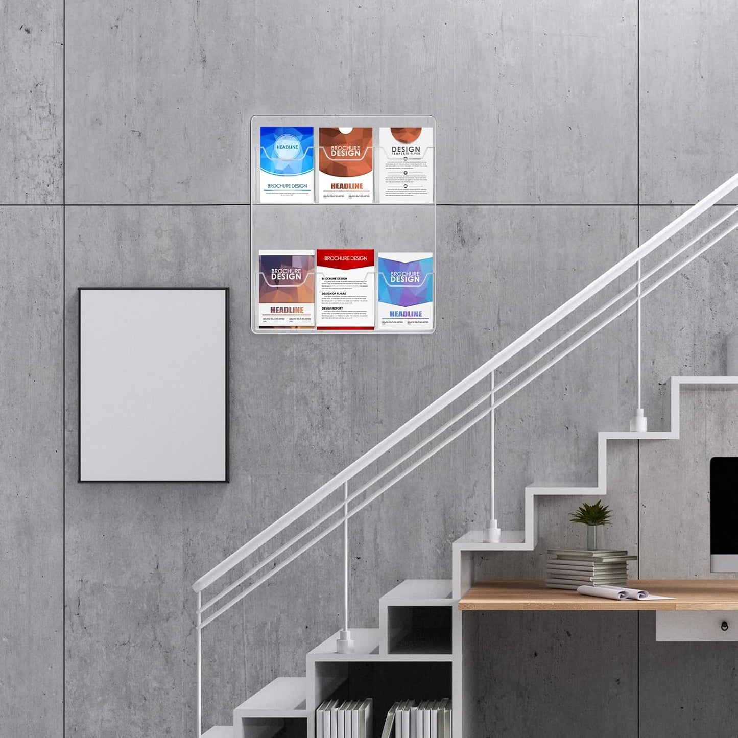 Eersida Acrylic Brochure Pamphlet Holder Brochure Display Stand Business Tri Fold Multi Slot Holder Rack Wall Mount Clear Pocket Space Saver for Flyer Literature Menu Advertise(6 Pockets)