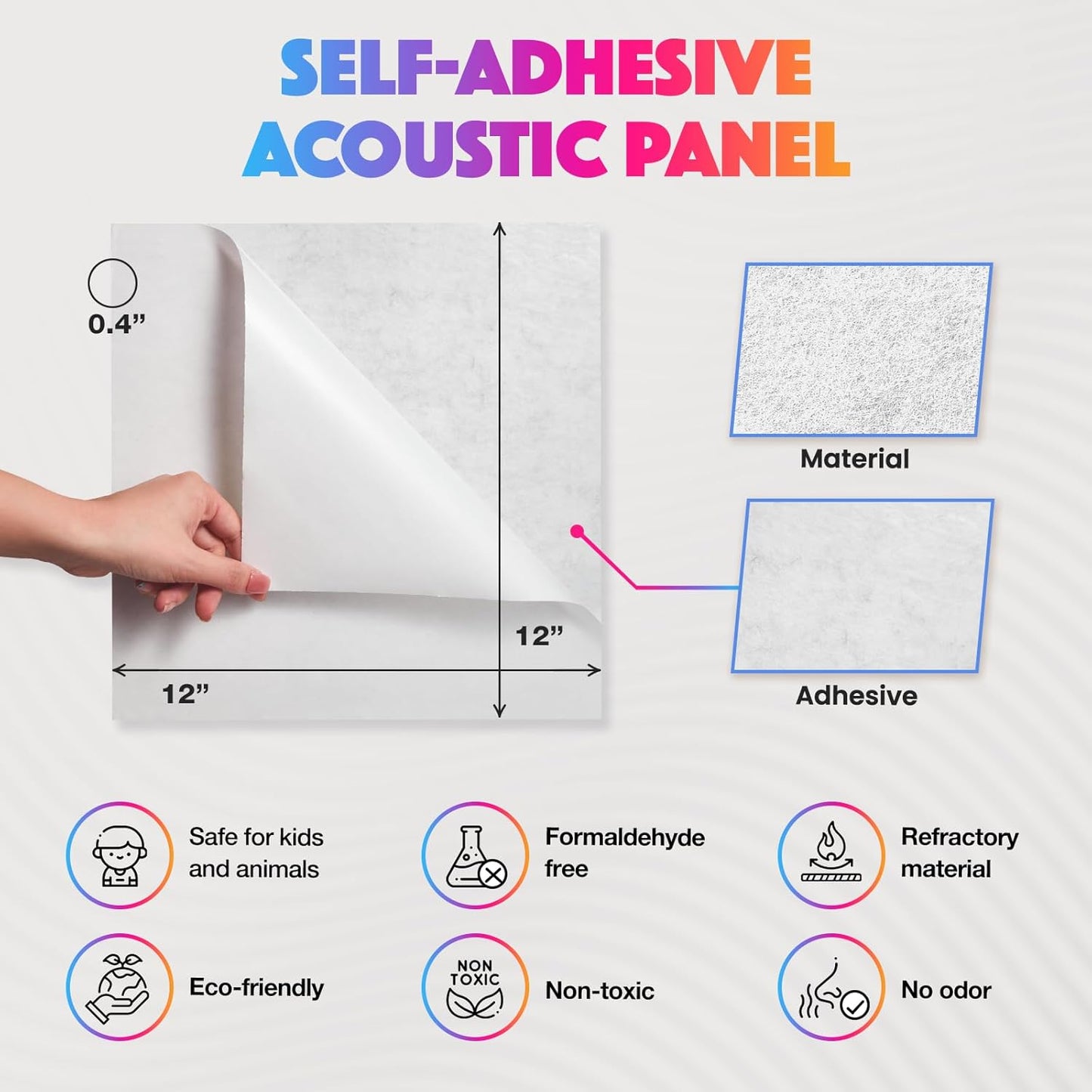 Sonic Acoustics 18-Pack Soundproof Wall Panels,Self-Adhesive Acoustic Panels,High-Density 12x12x0.4 Inch Sound Absorbing Wall Panels for Home, Office, Studio & Recording Rooms (White Square)