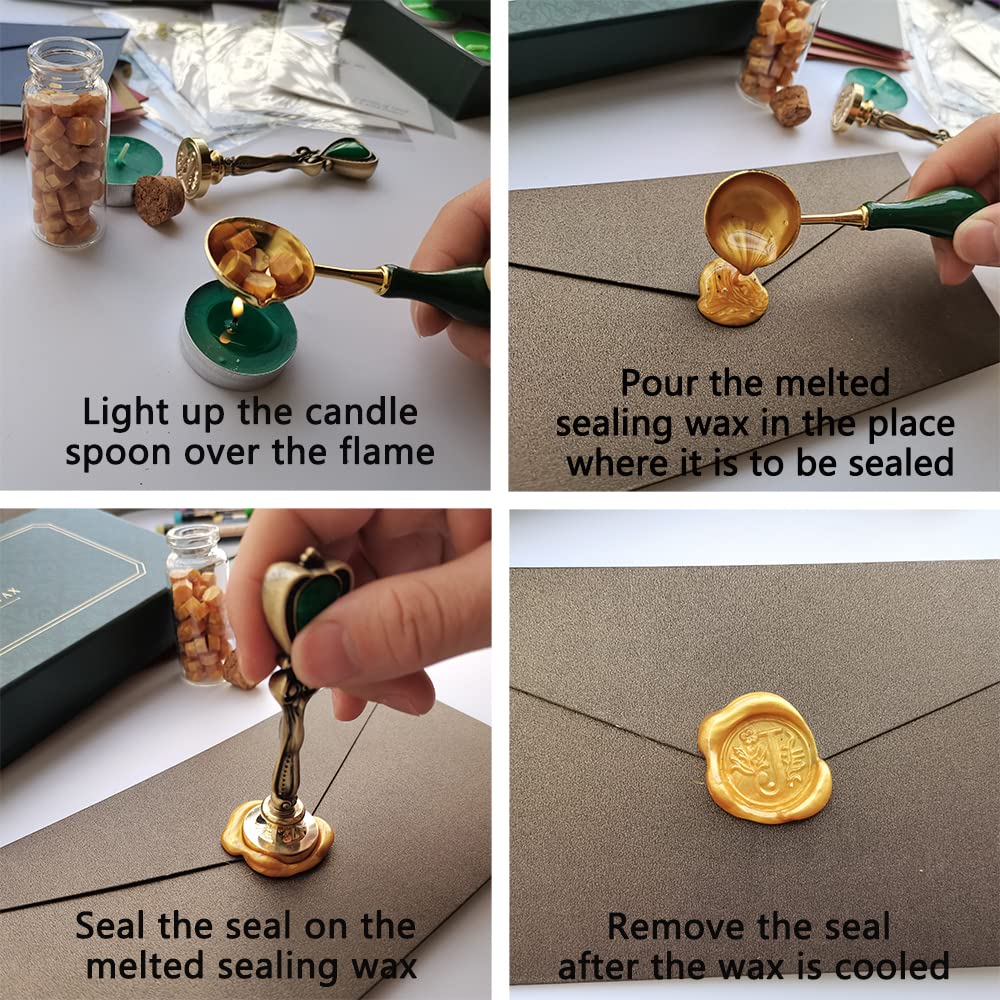 Fancy Letters G Wax Seal Stamp Set - European Style Personalized Wax Seal Stamp Kit Gift Box Set for Letter Cards Invitations