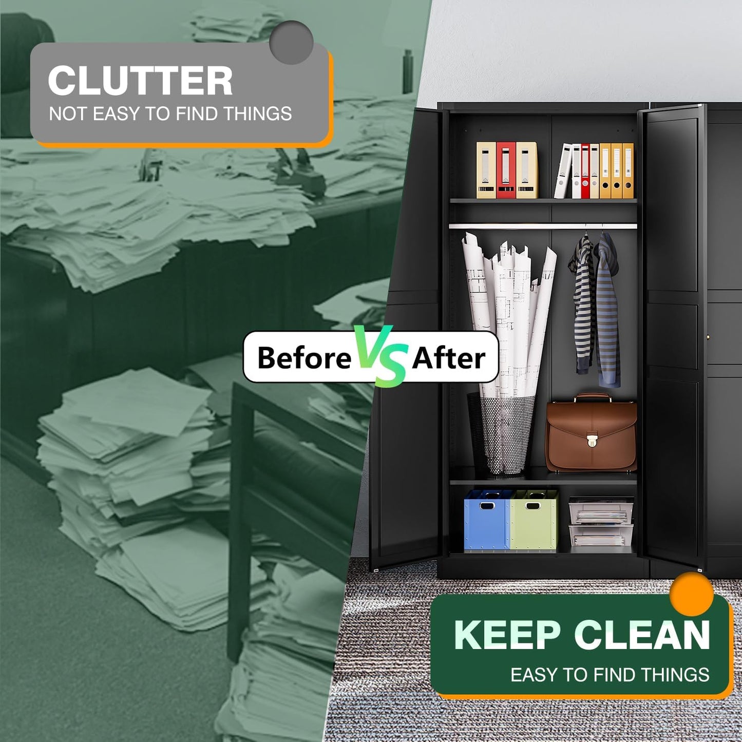 Letaya Wardrobe Armoire Closet,72" H Metal Storage Cabinet with Adjustable Shelves and Hanging Rod,Bedroom Armoire Cabinet Clothes Organizer (Black)