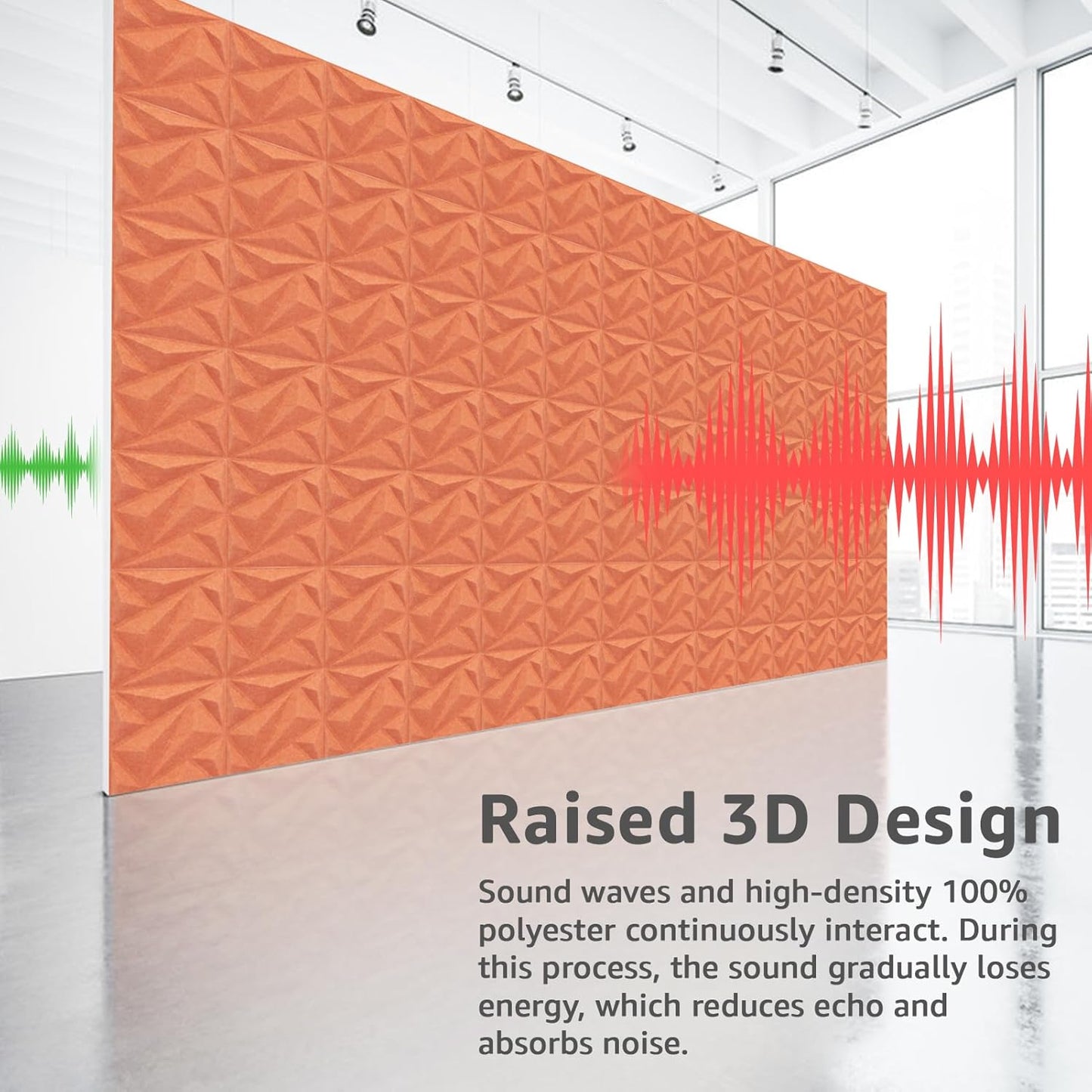 Art3dwallpanels Acoustic Panels 20 Pack Soundproof Wall Panels Sound Dampening Panels, 3D Wall Panels Sound Absorbing Panels, 12" X 12", Orange Red without Tape