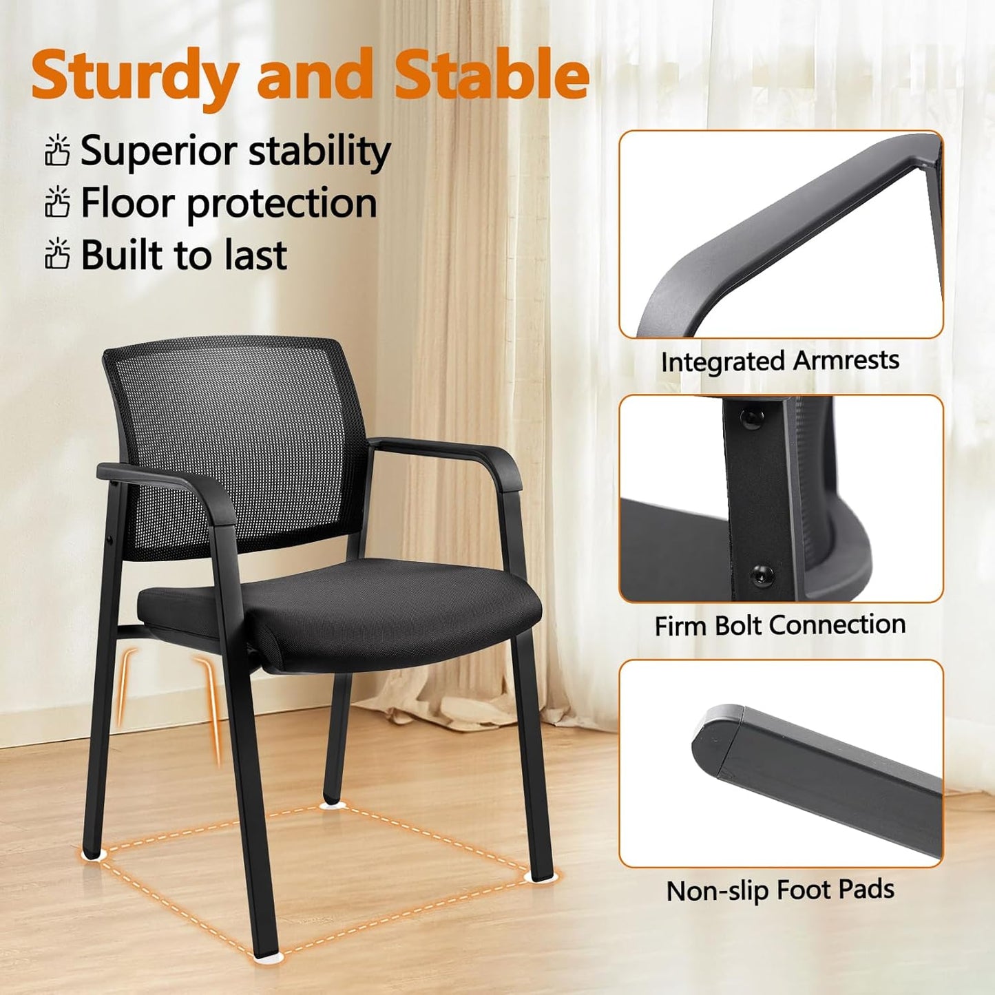 CLATINA Mesh Back Stacking Arm Chairs with Upholstered Fabric Seat and Ergonomic Lumber Support for Office School Church Guest Reception Black