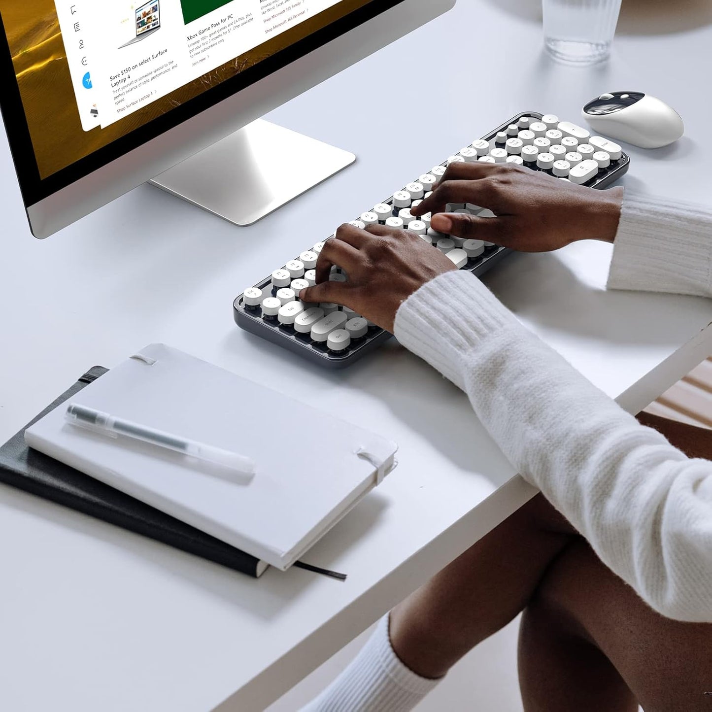 MOFII Wireless Keyboard and Mouse Combo, Dark Blue 2.4G Full Size Keyboard, Round Key Typewriter Keyboards and Cute Mice with 2 in 1 USB Dongle, for PC Laptop Chromebook Smart TV