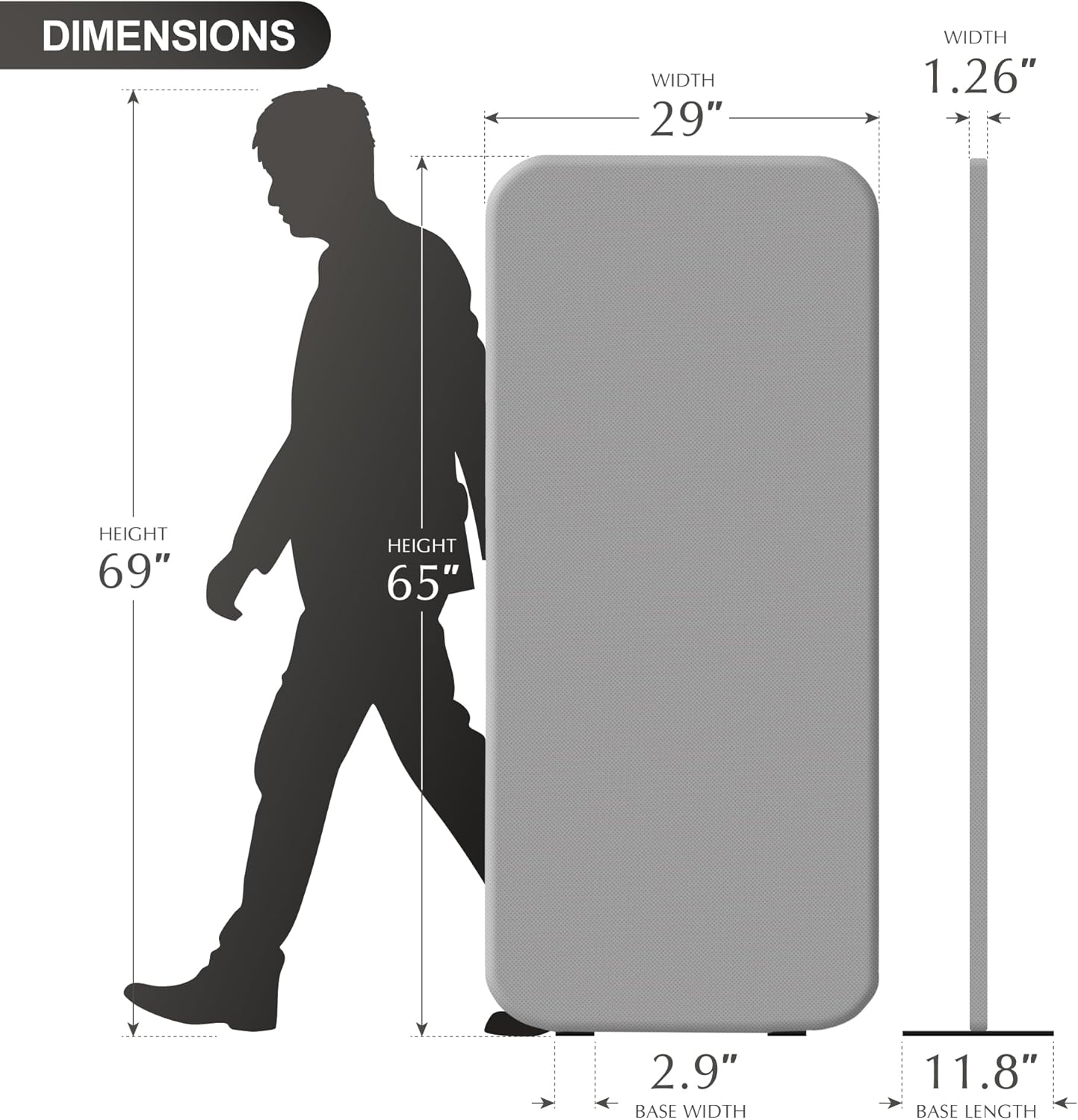 DECOLAB Standing Room Dividers, Privacy Divider Panel Wall, Portable Divider Separator Screen for Classroom, Office, Studio, Home, Scratch Resistance, 29x65 inch, Steel