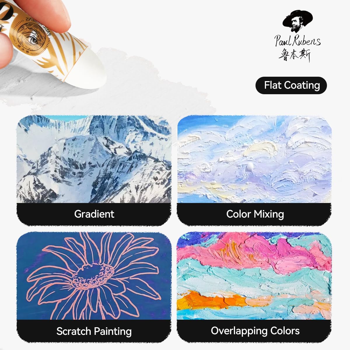 Paul Rubens Jumbo White Oil Pastels - 2 Pack (60g Each, 0.79"x4.72"), Extra Soft & Creamy, Professional Blendable Pastel Sticks for Artists, Students, Sketching & Large Areas