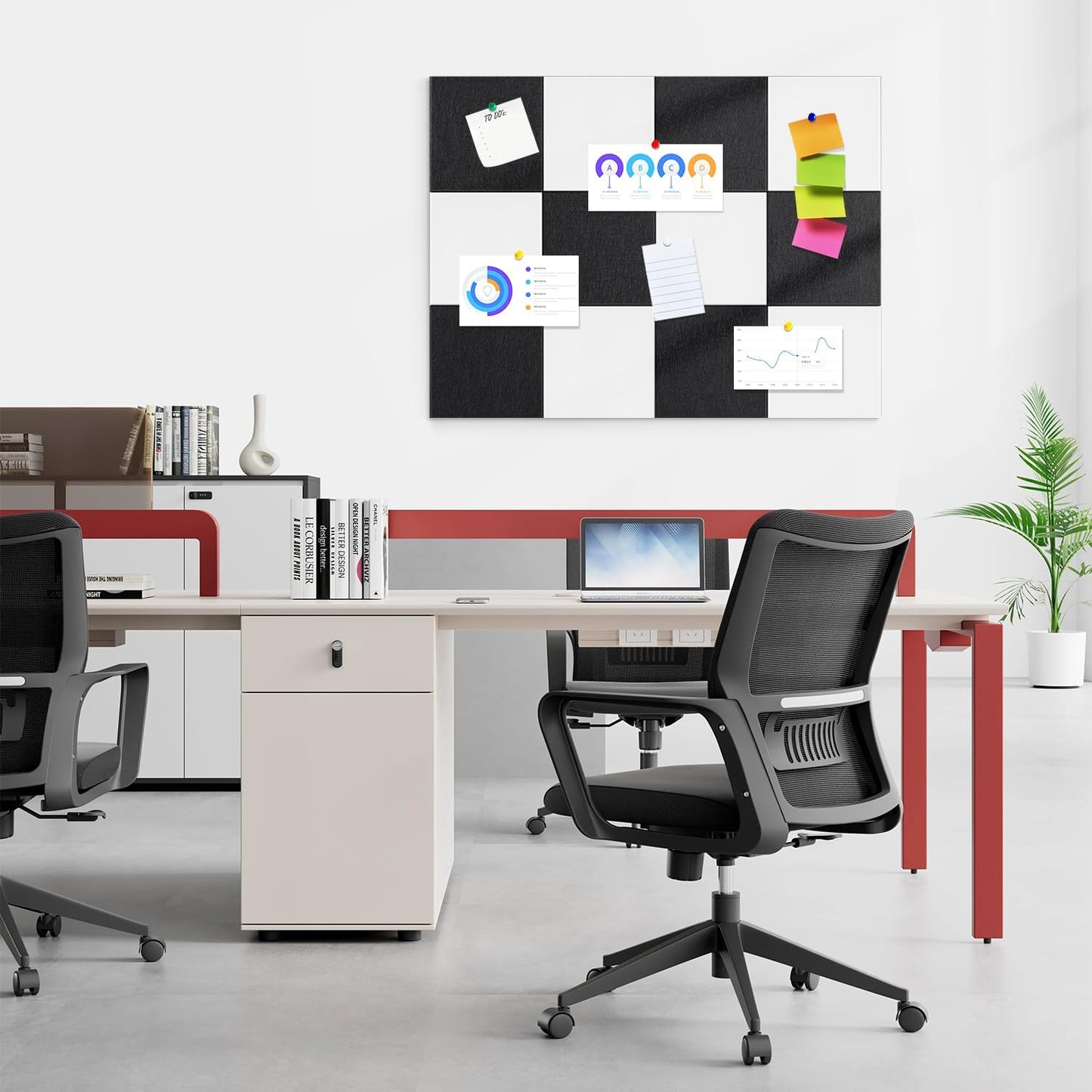 Cork Board for Wall,36"x24" 6 Pack Felt Wall Tiles with Safe Removable Adhesive Tabs,Bulletin Board for Home Office Kitchen,Pin Board Notice Board for Photos Memos,Black