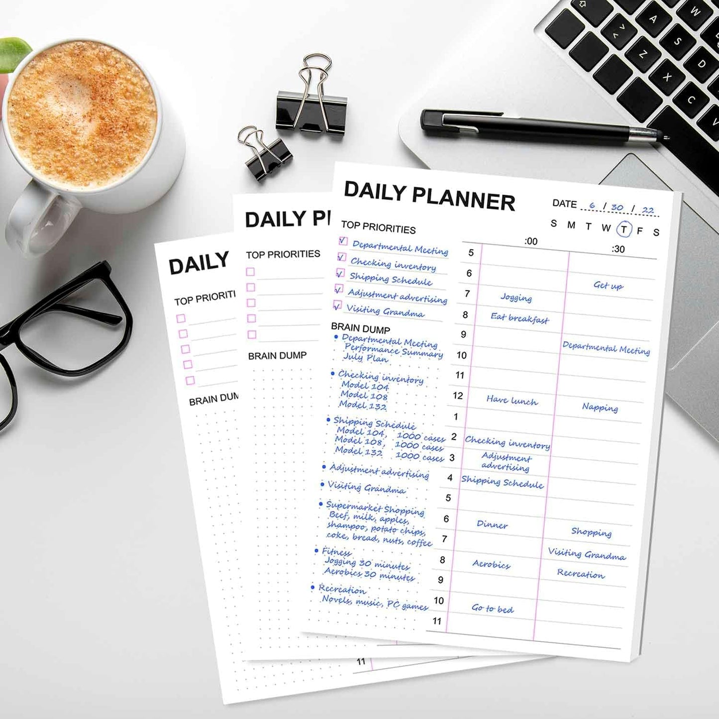 Tiankool To Do List Notepad 3Pack/Set,Daily To Do List with Priorities, Brain Dump, Hourly Scheduler and Notes,Daily Planner Notepad for Work, Study, 60 Tear Off Sheets Planning Pad, 7x10 Inch