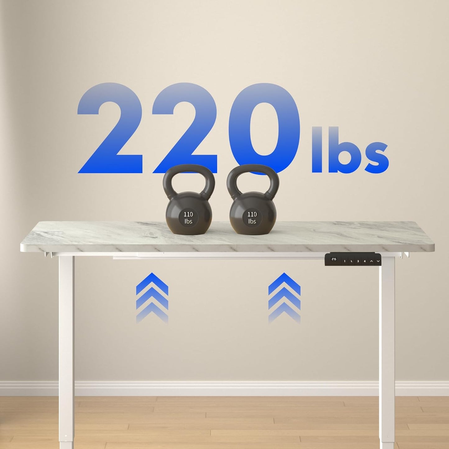 FLEXISPOT E3 Dual Motor Electric Standing Desk 55x28 Inch Whole-Piece Board Height Adjustable Electric Sit Stand Desk (White Frame + Marble Grey Desktop, 2 Packages)