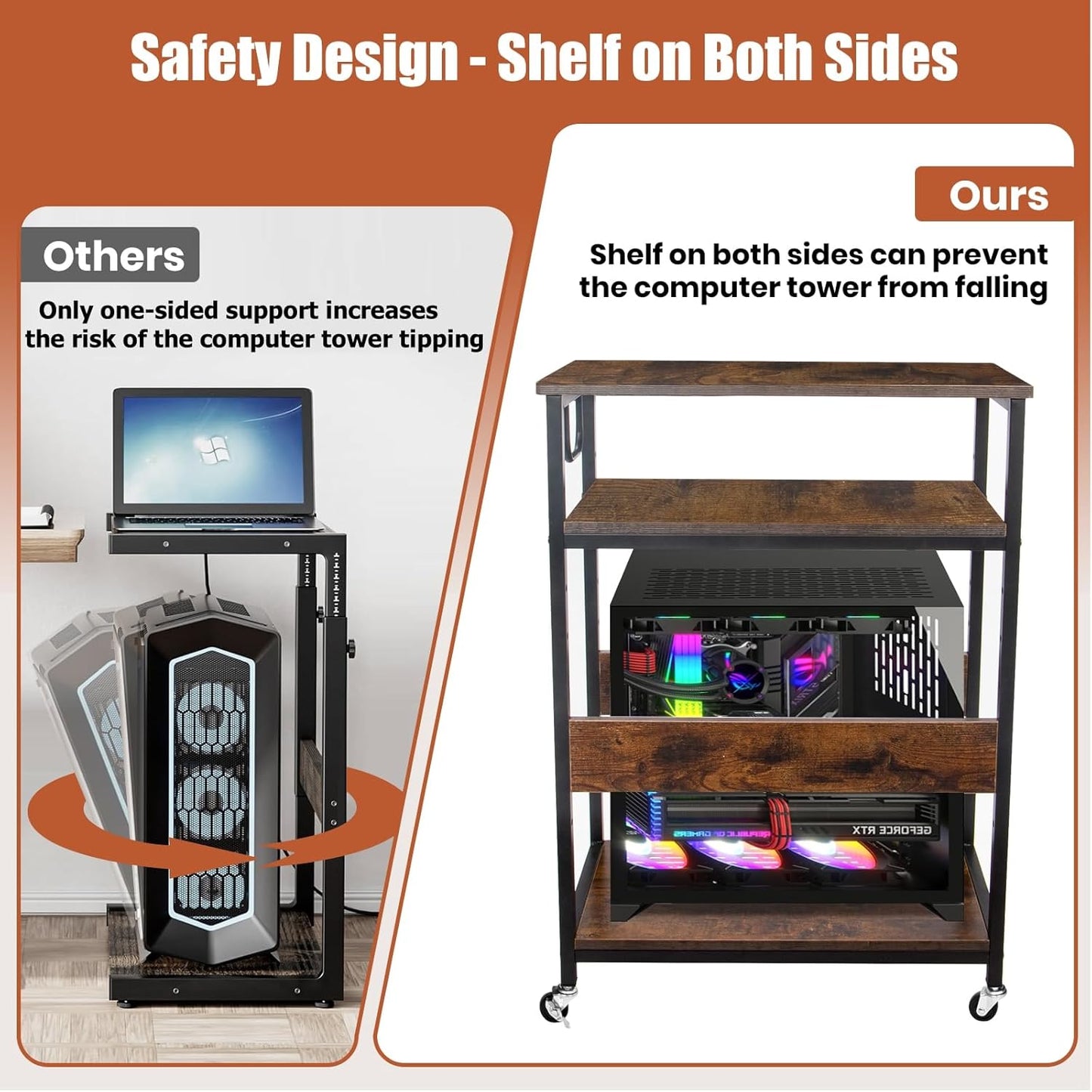 Extra Large Height Adjustable Computer Tower Stand, Computer & Machine Carts, PC Tower Stand, Printer Stands with Steel Wheels, Holds Up to 110 lbs (Fits 11" D x 22" W x 24.5" H Towers)