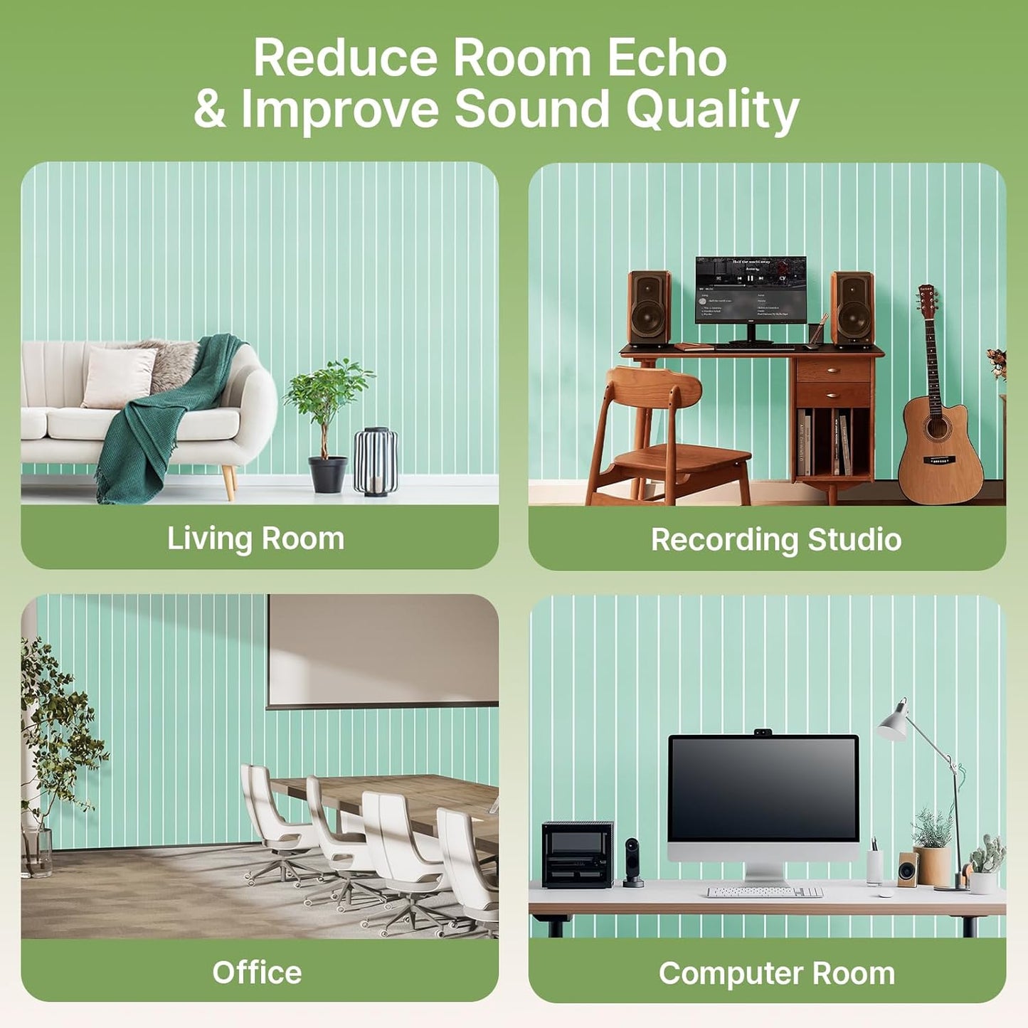 Acoustic 4 Pack Soundproofing UV Print Panels, 47.2” x 23.6” x 0.4” Adhesive Noise Dampening Wall Panels for Home Studio, Office, Gaming Room, and Theater(Green)