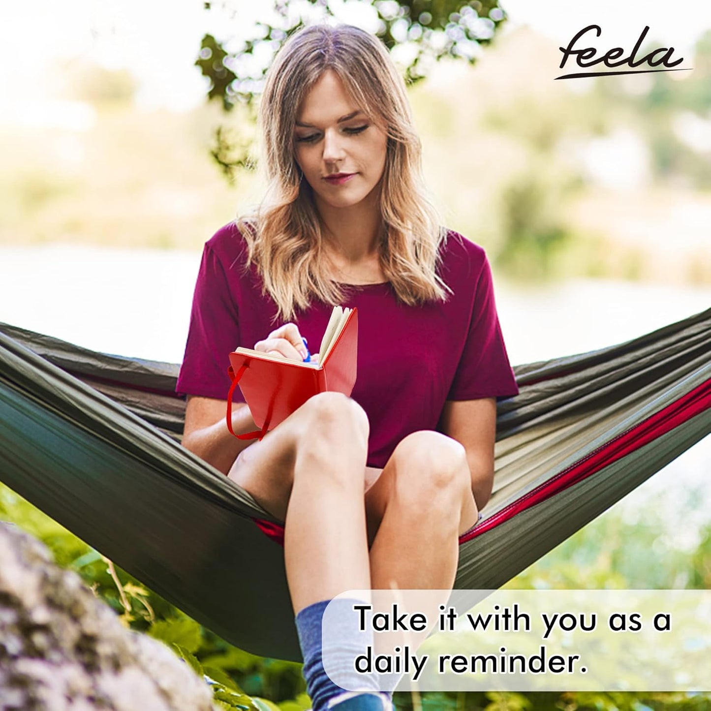 feela 3 Pack Pocket Notebook Journals with 3 Black Pens, A6 Mini Cute Small Journal Notebook Bulk Hardcover College Ruled Notepad with Pen Holder for Office School Supplies, 3.5”x 5.5”, Red