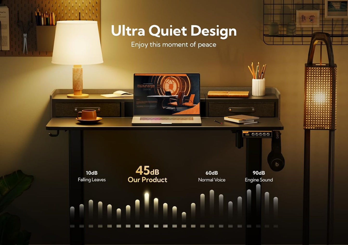 Claiks Standing Desk with Drawers, Adjustable Stand Up Electric Small Standing Desk Adjustable Height with Storage Shelf and Splice Board, 40 Inch, Black