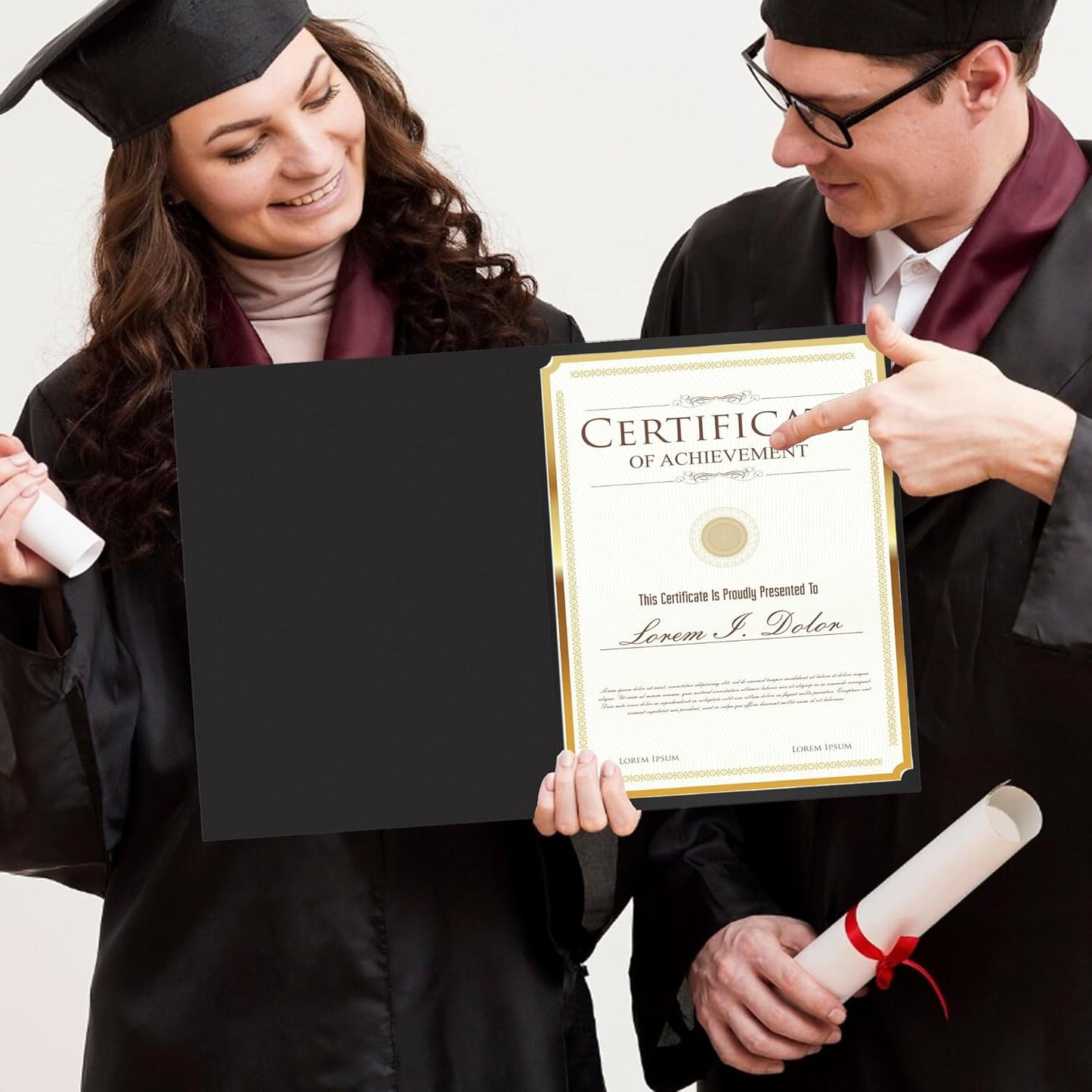 SUNEE Certificate Holders, 50 Packs Black Diploma Holders, Certificate Covers with Gold Foil Border for Letter Size 8.5 x 11 Certificate Paper, Cardstock, Award, Graduation, Documents