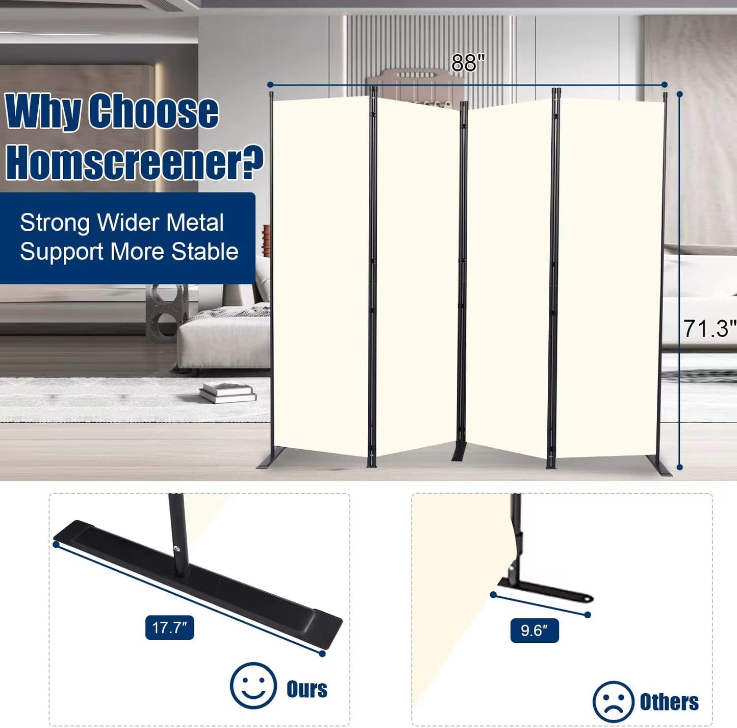 Room Divider 6FT Portable Room Dividers and Folding Privacy Screens, 88'' W Fabric Divider for Room Separation, 4 Panel Partition Room Dividers Freestanding Wall Divider Screen for Dorm Studio Office