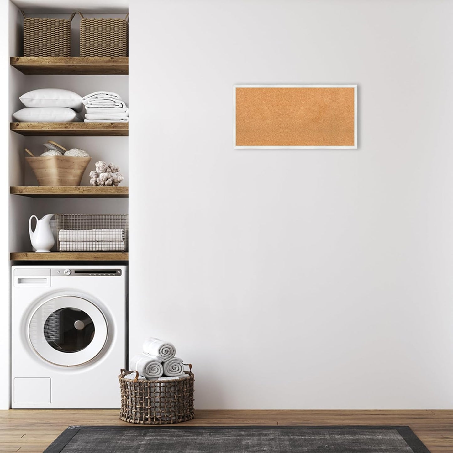 Amanti Art Natural Cork Board for Wall, 17x33 Vision Board with White Frame, Medium Corkboard Office Decor for Home Organization, Country Rustic Corkboard Pinboard to Display Items for Home