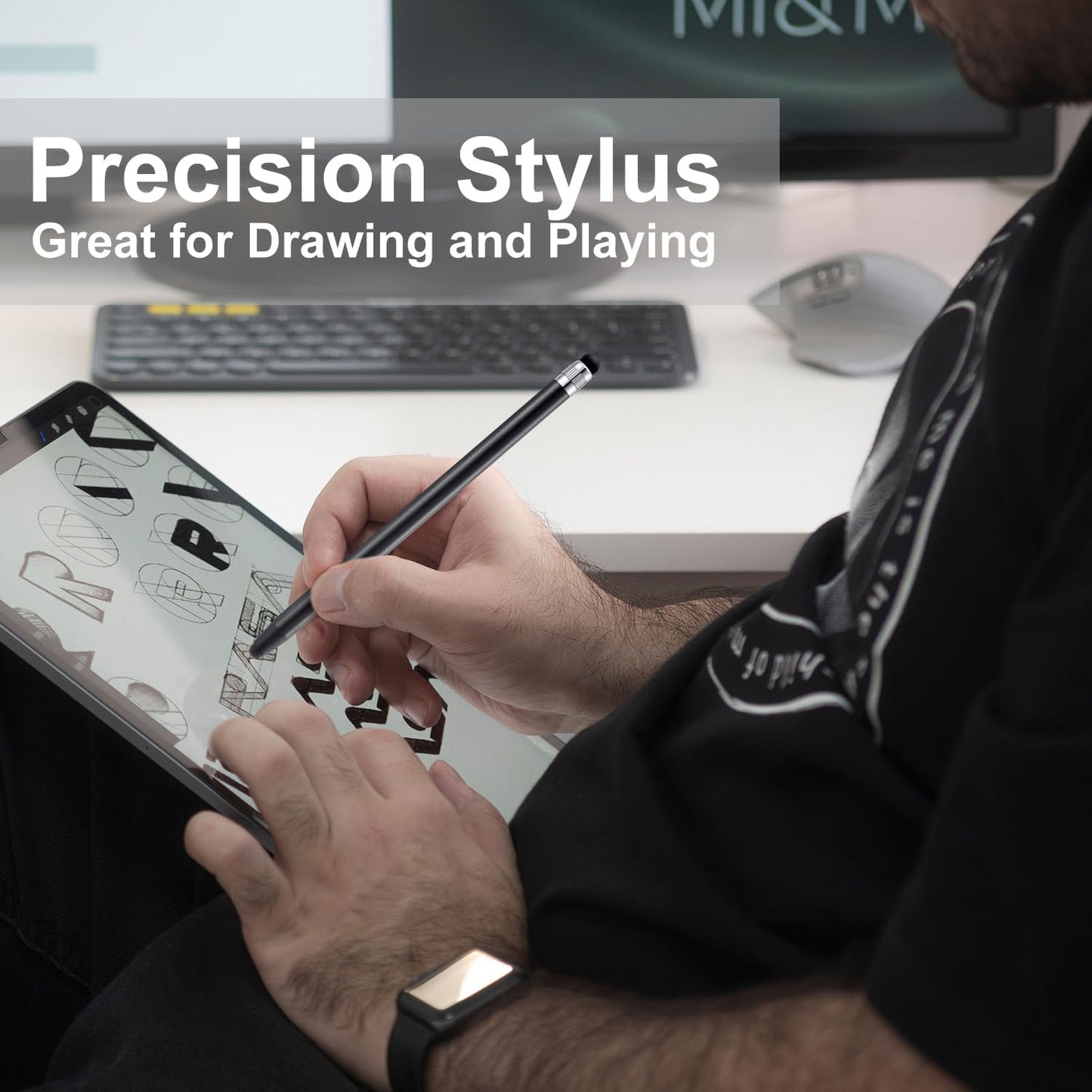 LINFANC 12Pcs Black Stylus Pen for Touchscreen, 2-in-1 High Precision & Sensitivity Stylus Pen for iPhone/iPad/Android Smartphones and Tablets Compatible with All Touch Screens