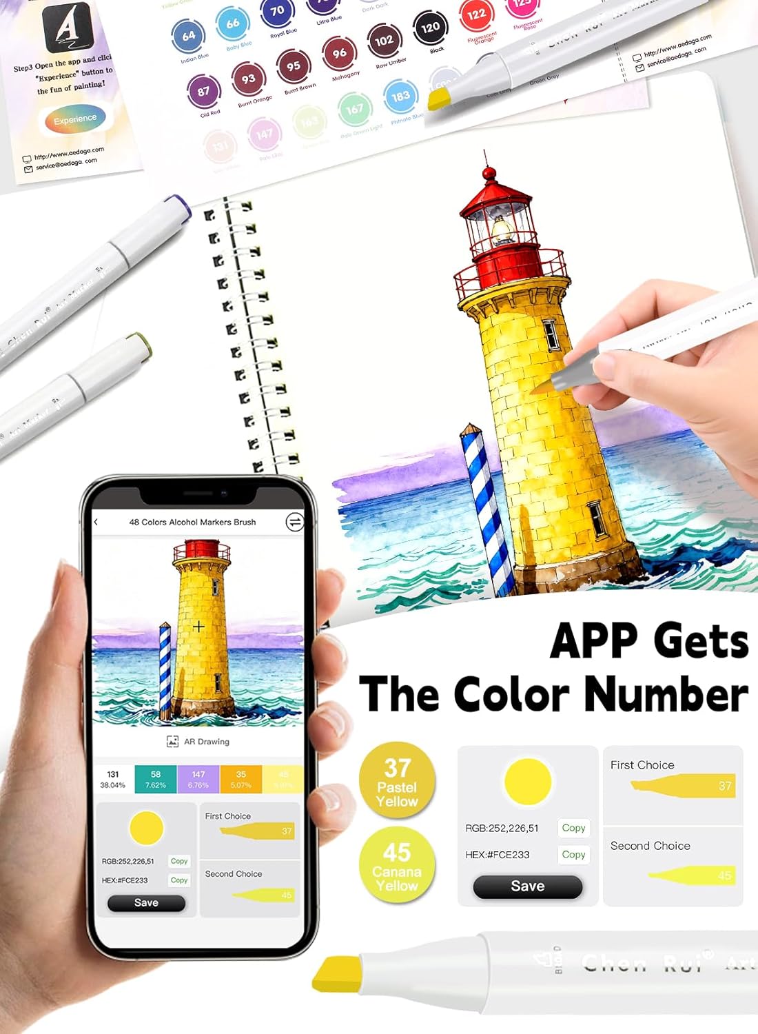 YHC 100 Colors Alcohol Brush Marker with Free App,Dual Tips Art Markers for Adults and Kids, Alcohol Based Brush & Chisel Tips Markers for Drawing, Coloring, Painting, Sketching