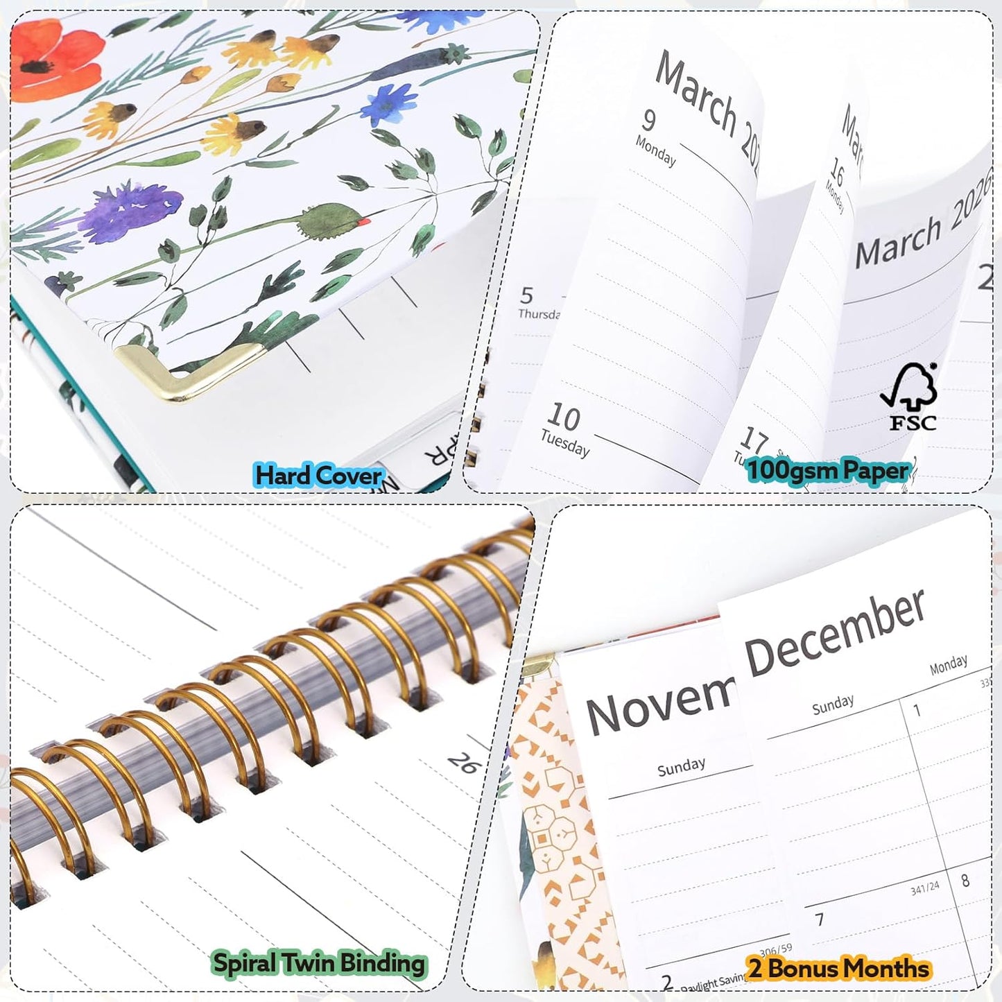 2026 Planner, Weekly and Monthly Planner, January 2026 - December 2026, Calendar Planner A5 (6.5" x 8.5") with Tabs, Inner Pocket for Home School Office Supplies, Red Flower