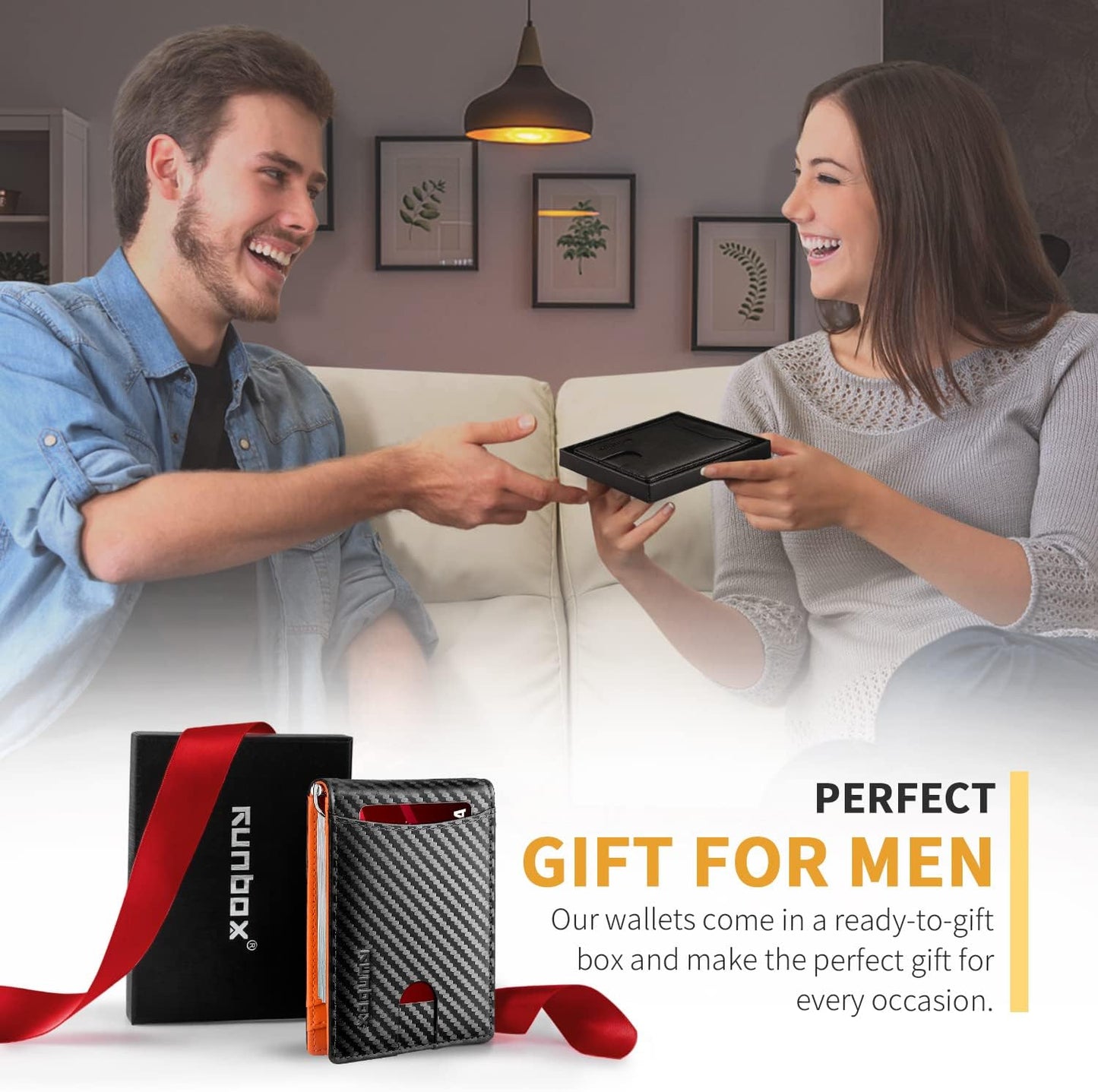 Slim Money Clip Wallets for Men RFID Blocking 11 Card Holder Minimalist Small Thin Carbon Leather Bifold Mens Front Pocket Wallet Gift Box