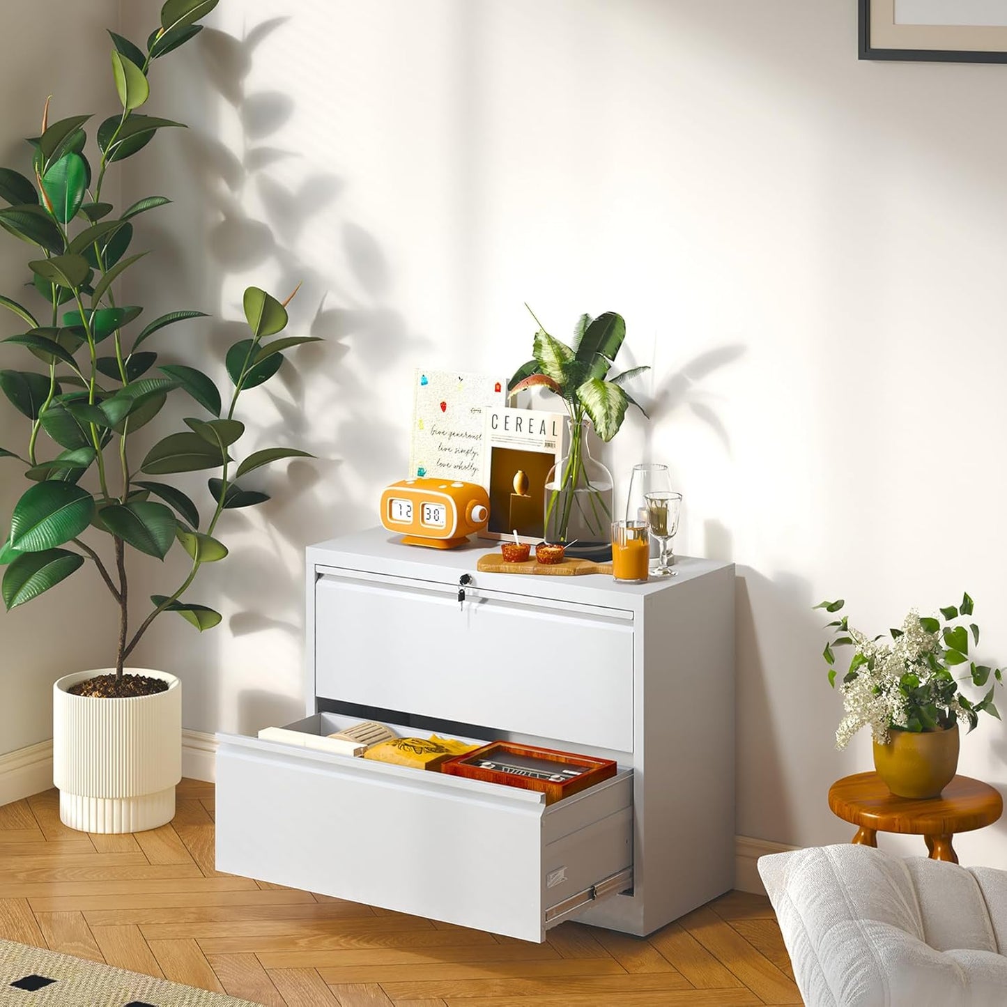 2 Drawer Lateral File Cabinet, Metal Lateral Filing Cabinet for Home Office, Filing Cabinets for Letter/Legal/A4/F4 Hanging Files (White)