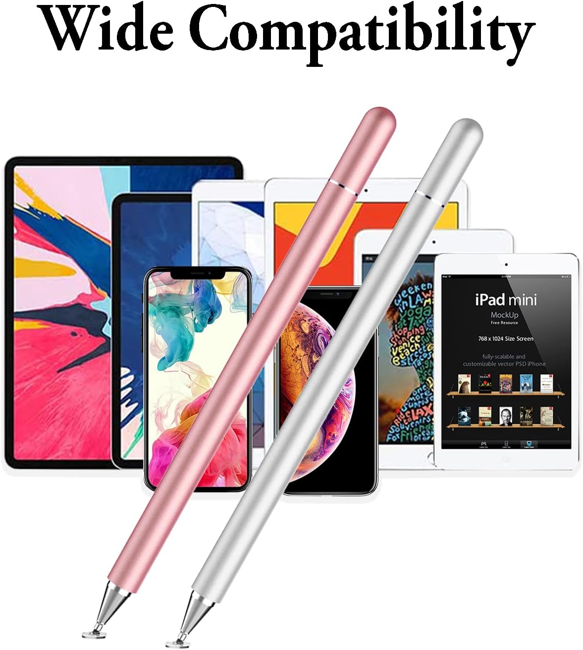 Stylus Pen for iPad, LUNTAK Stylus Pens for Apple/iPhone/Ipad pro/Mini/Air/Android/Microsoft/Surface All Capacitive Touch Screens Universal with 4 Replacement Tips (2 Pcs, Pink and Silver)