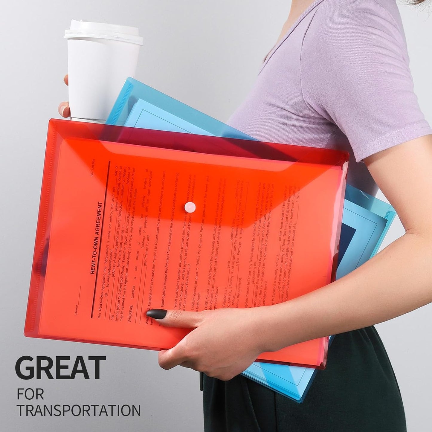 LEOBRO Plastic File Folders for Documents, 4 PCS File Folders, A4 Size Plastic Folders, Plastic Envelopes with Snap Closure, Clear Envelopes Pouches Folder Organizer Document Holder, Filing Envelopes