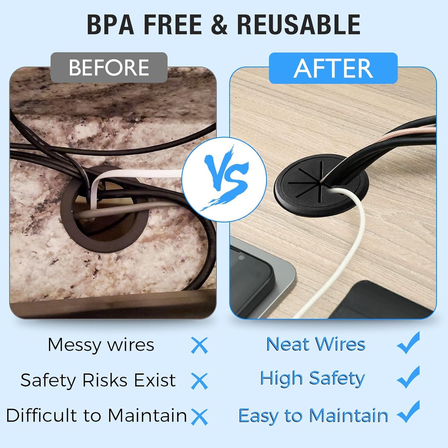 Desk Grommet 2-3/8" (60 mm), Desk Hole Cover for Cables Coffee, Cable Grommet ABS Plastic, Desk Hole Grommet for Office and Home Table Cable, Detachable & Flexible Cable Cord Organizer-2 Pcs