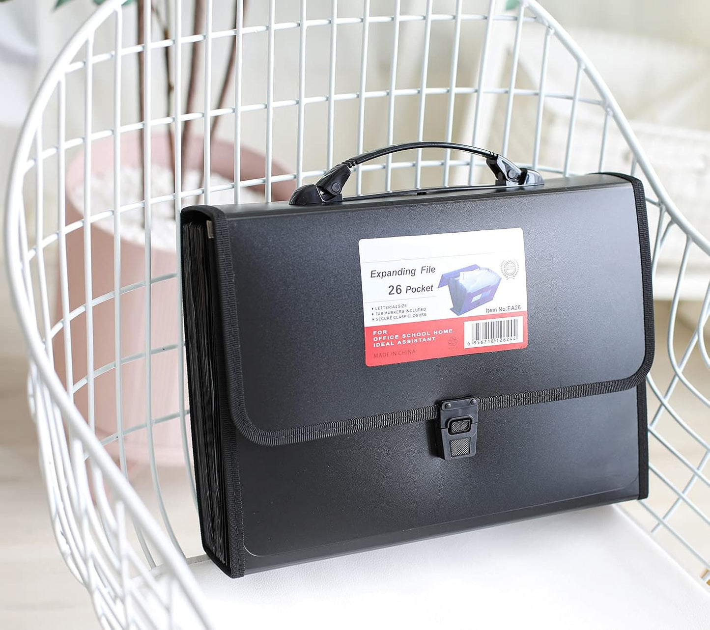 Expanding Accordion File Folder with Labels, 26 Pocket Document Organizer, Letter A4 Size, 1 Pack (Black)