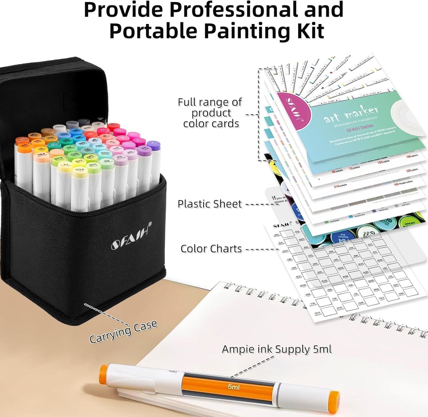 SFAIH Alcohol Markers Fine Tip & Chisel Tip - 49 Colors Double Tipped Art Markers for Adult Coloring Books Illustration, Gifts for Artist Adult - Refillable Alcohol-based Ink