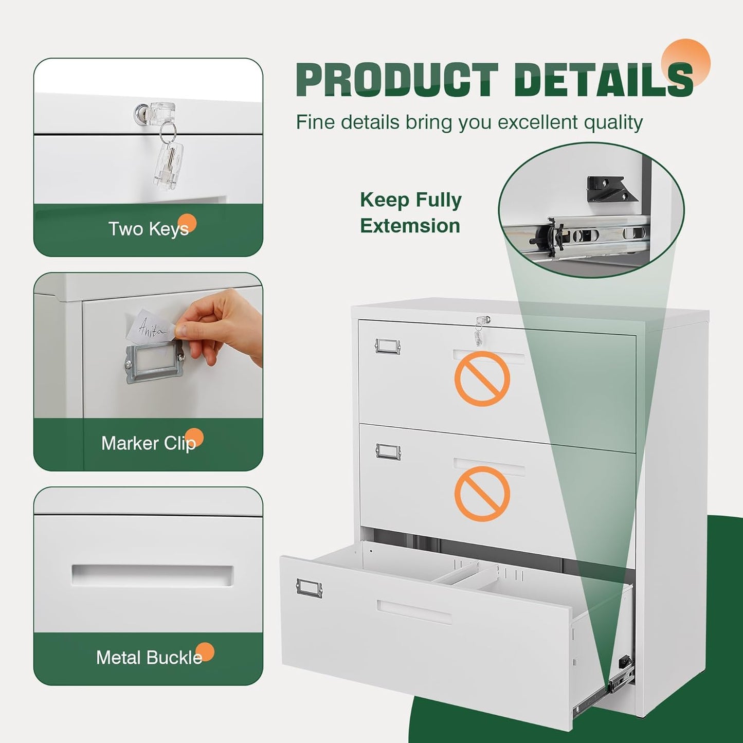 Letaya 3 Drawer File Cabinets with Lock,Metal Lateral Filing Cabinets for Home Office Organization Hanging Storage Letter/Legal/F4/A4(Assembly Required)