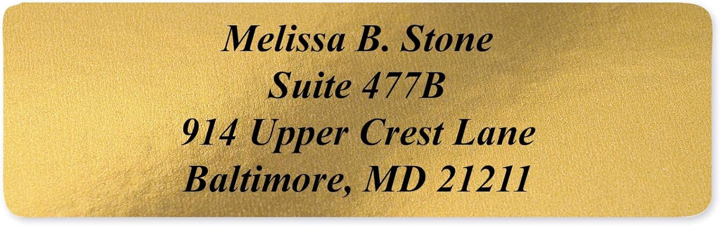 Gold Foil Personalized Return Address Labels with Elegant Dispenser - Roll of 500 Custom Stickers