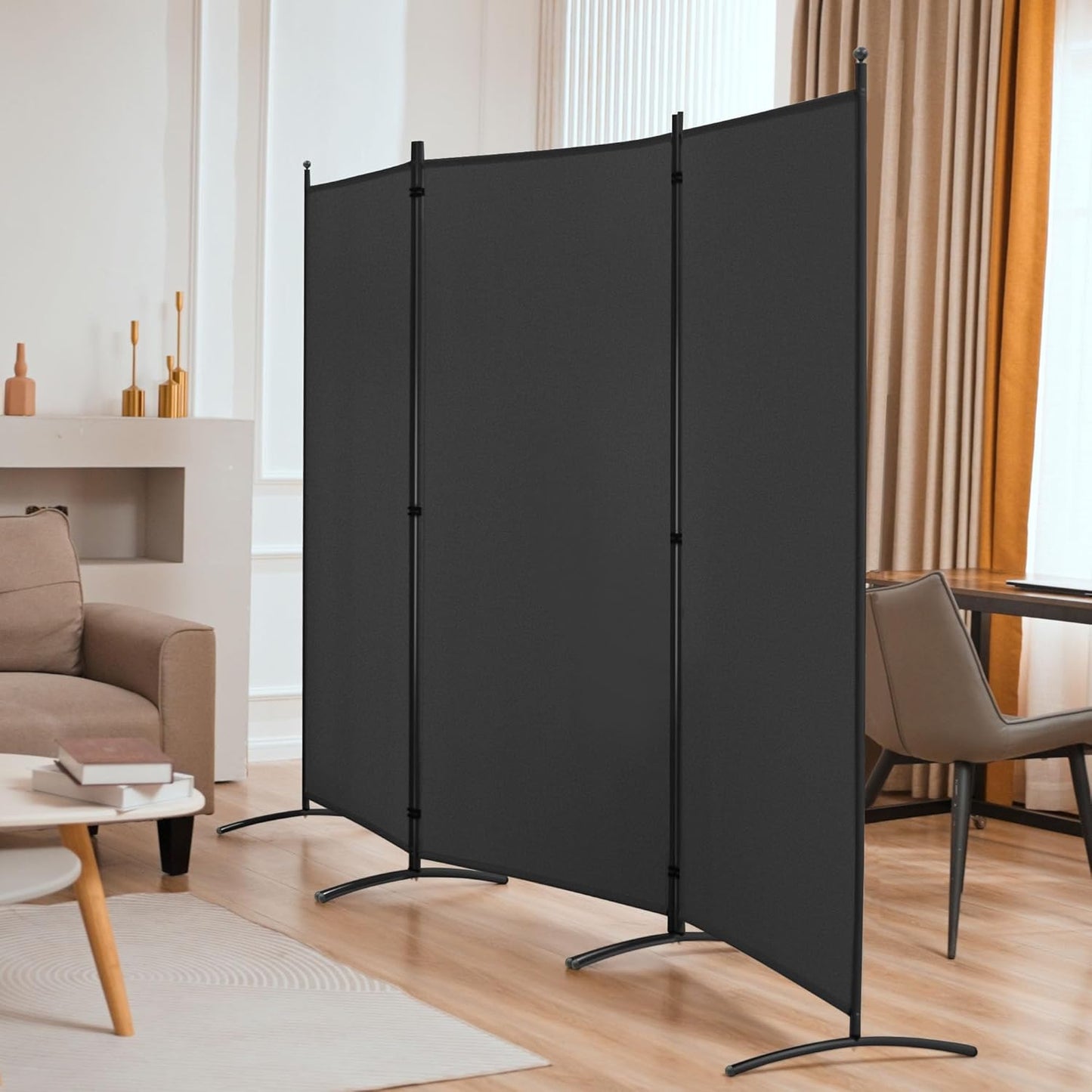 Spurgehom 3 Panel Room Divider Folding Partition Privacy Screens, Freestanding Fabric Room Panel Portable Room Partition Wall Dividers for Home Office Restaurant, 102" W X 71" H (Black)