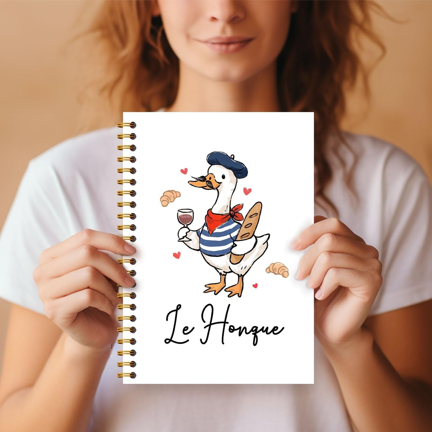 Guymn French Goose Notebook Journal, Geese Lover Gifts, French Baguette Lovers Gifts, Le Honque Funny Beret Goose Hardcover Spiral Notebook 5.5x8.3 Inch