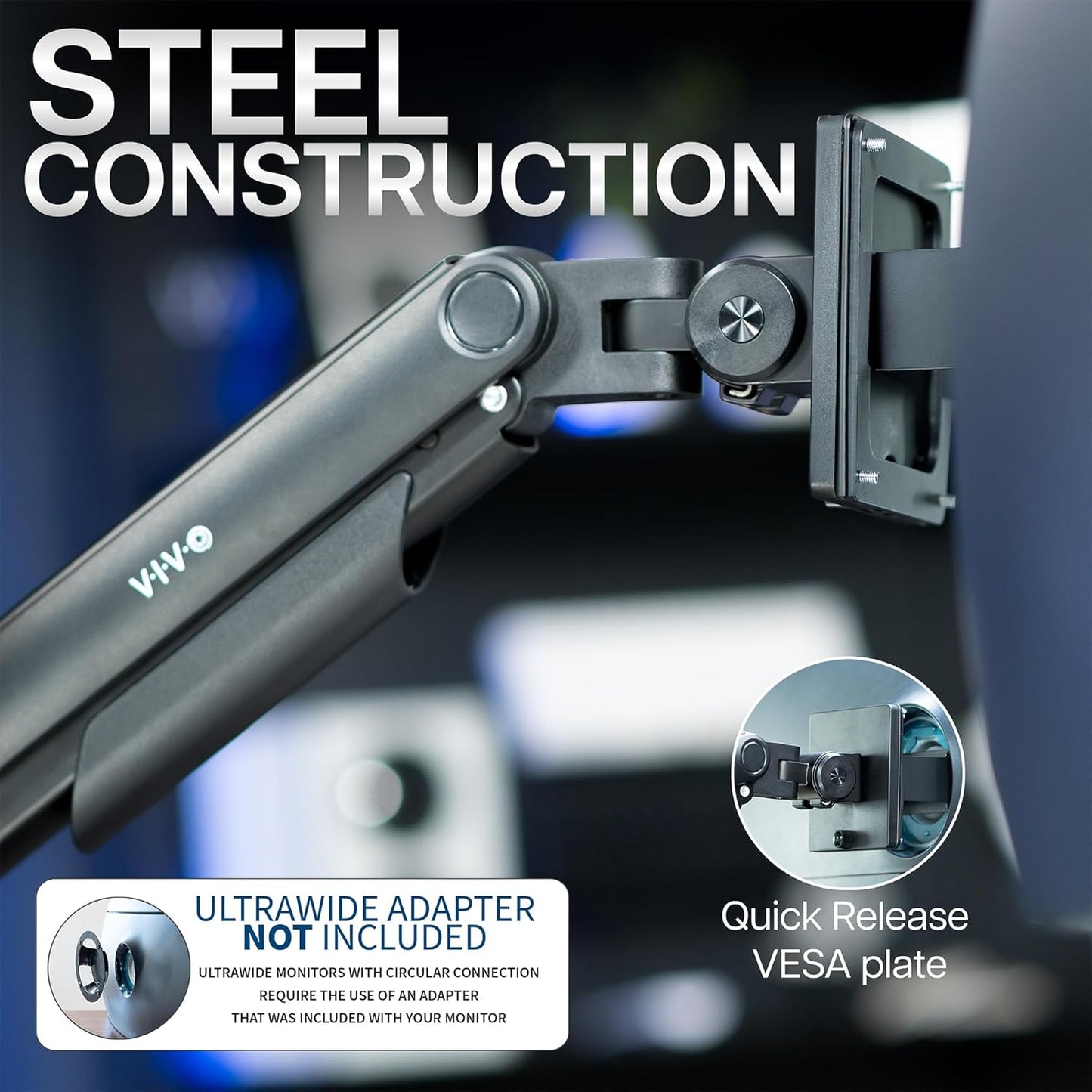 VIVO Heavy Duty Dual Ultra-Wide Monitor Tension Arm, Up to 45 inch Screens, Holds 44 lbs per Arm, Premium Desk Mount Monitor Stand for 2 Ultrawides, Black, STAND-V200V