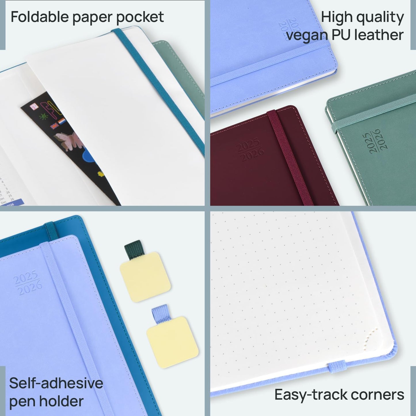 POPRUN Weekly Planner 2025-2026, 7.25'' x 8.5'', 15-Minute Hourly Appointment Book (July 2025-June 2026) with PU Leather Softcover, Monthly Tabs, Inner Pocket - Brown