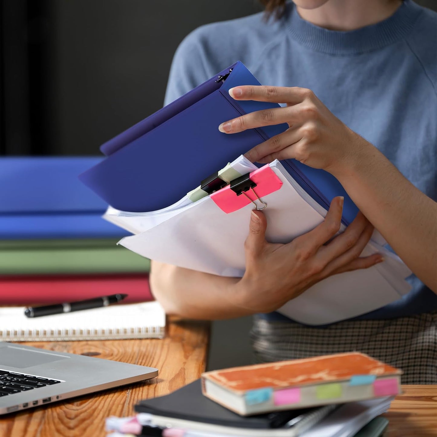 Samsill 1.5 Inch 3 Ring Binders, Made in USA, Economy Round Ring, Clear View Cover, 325 Sheet Capacity - for School, Home, Office - Blue, 4 Pack