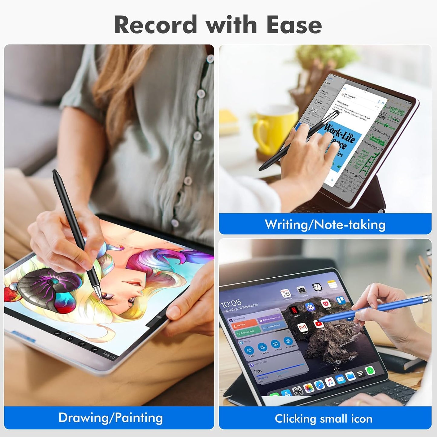 MEKO 3 in 1 Stylus Pens for Touch Screens, High Sensitivity & Precision Capacitive Stylus Pencil for Apple iPad iPhone Tablets Samsung Galaxy All Universal Touchscreen Devices (2 Pack-Black/Blue)