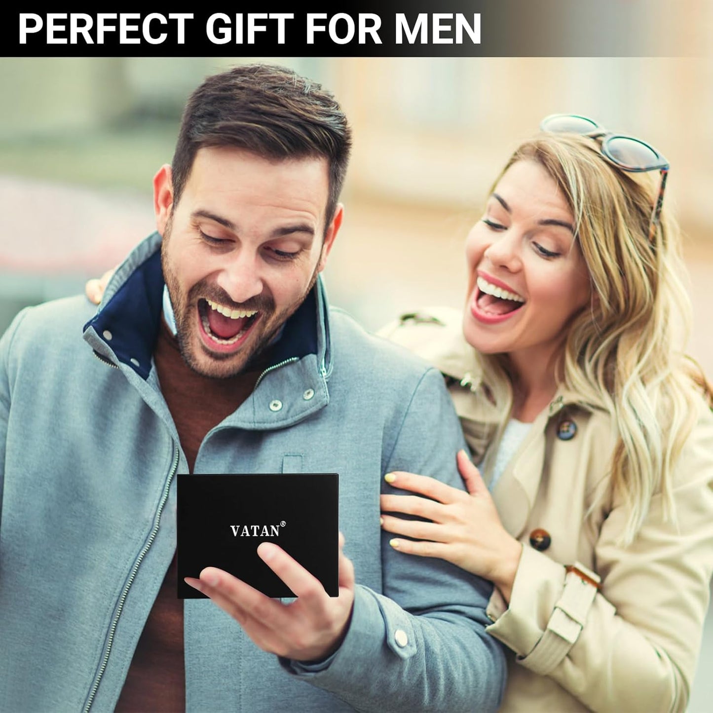 VATAN Wallet for Men, Mens Minimalist Wallet Credit Card Holder, Slim Leather Rfid 2 ID Window Large Capacity With Gift Box (Cross Grain Deep Blue)