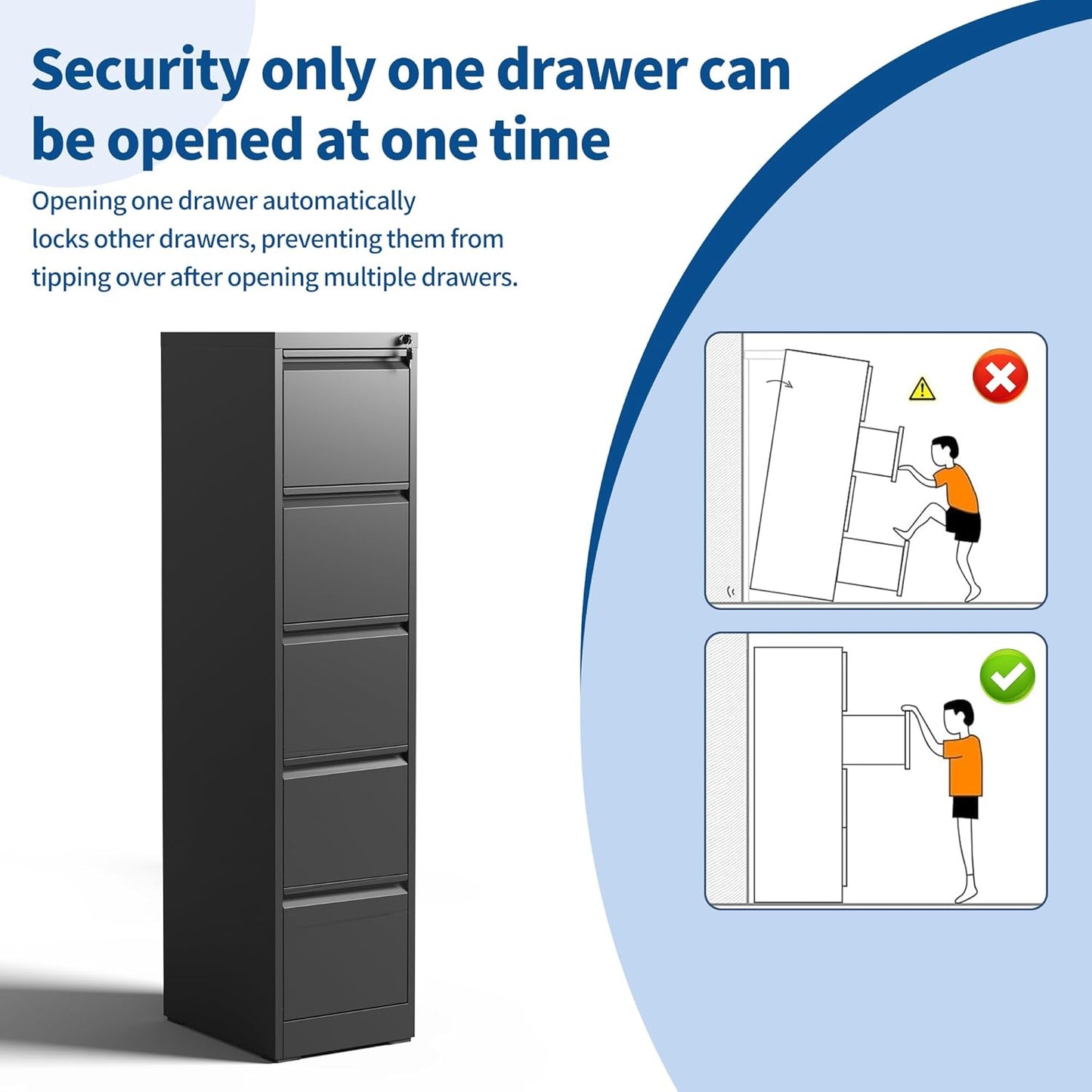 5-Drawer Locking Vertical File Cabinet, Metal Storage Cabinet for Office/Home – Secure Vertical Filing for Letter/Legal/A4/F4 Documents, Easy to Assemble Steel Cabinet (Black, 5 Drawer-64 H)
