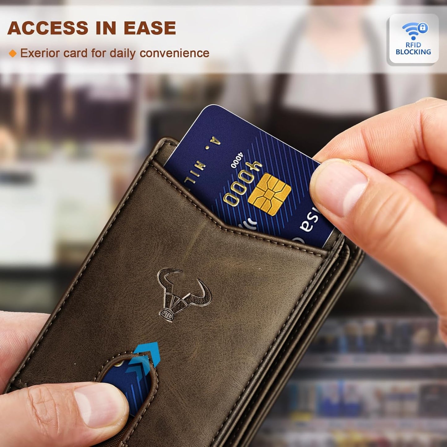 BULLIANT Men Wallet, Slim Leather Wallet Front Pocket Card Holder Gift For Men 11 Slots RFID Blocking